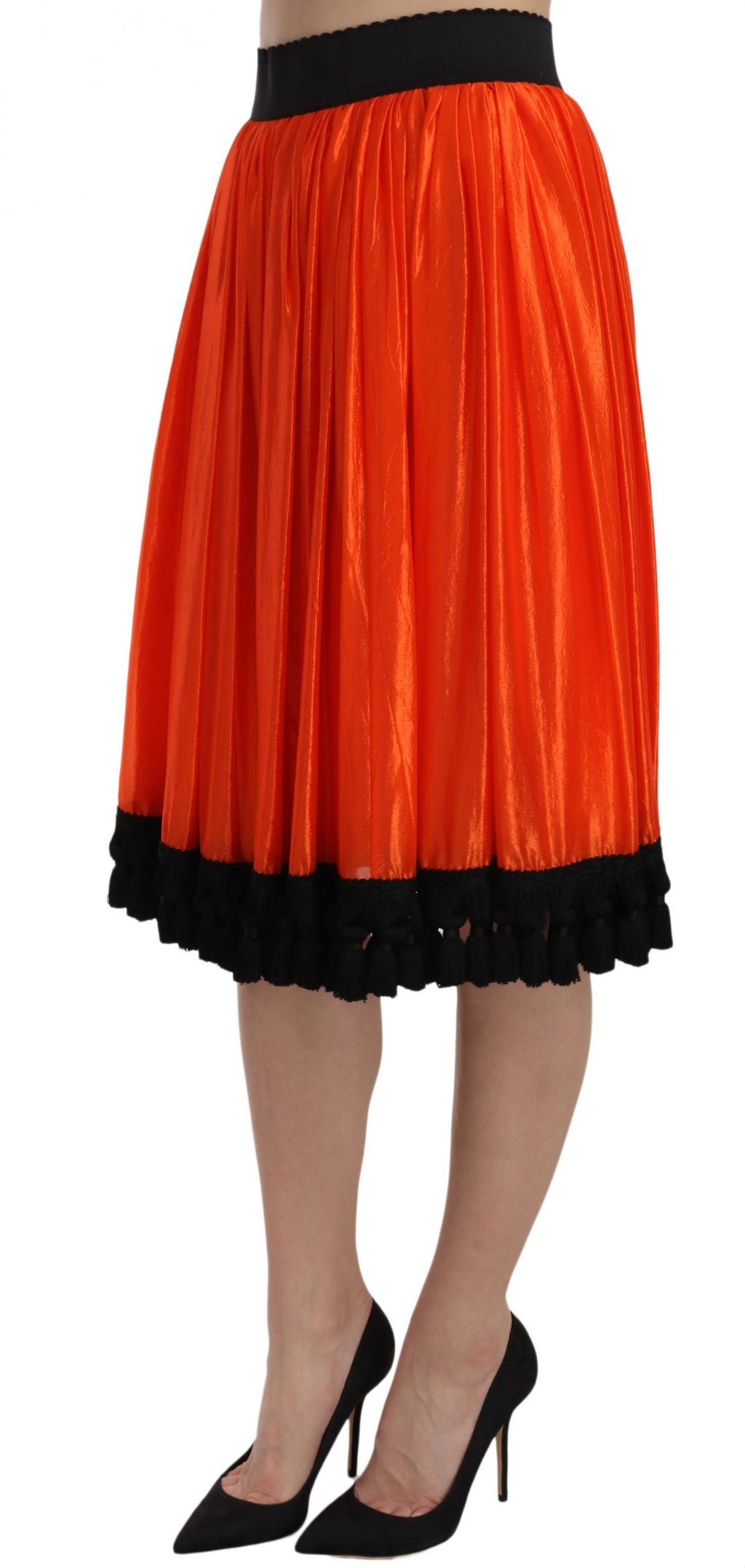 Dolce & Gabbana Orangefarbener knielanger Rock mit hoher Taille
