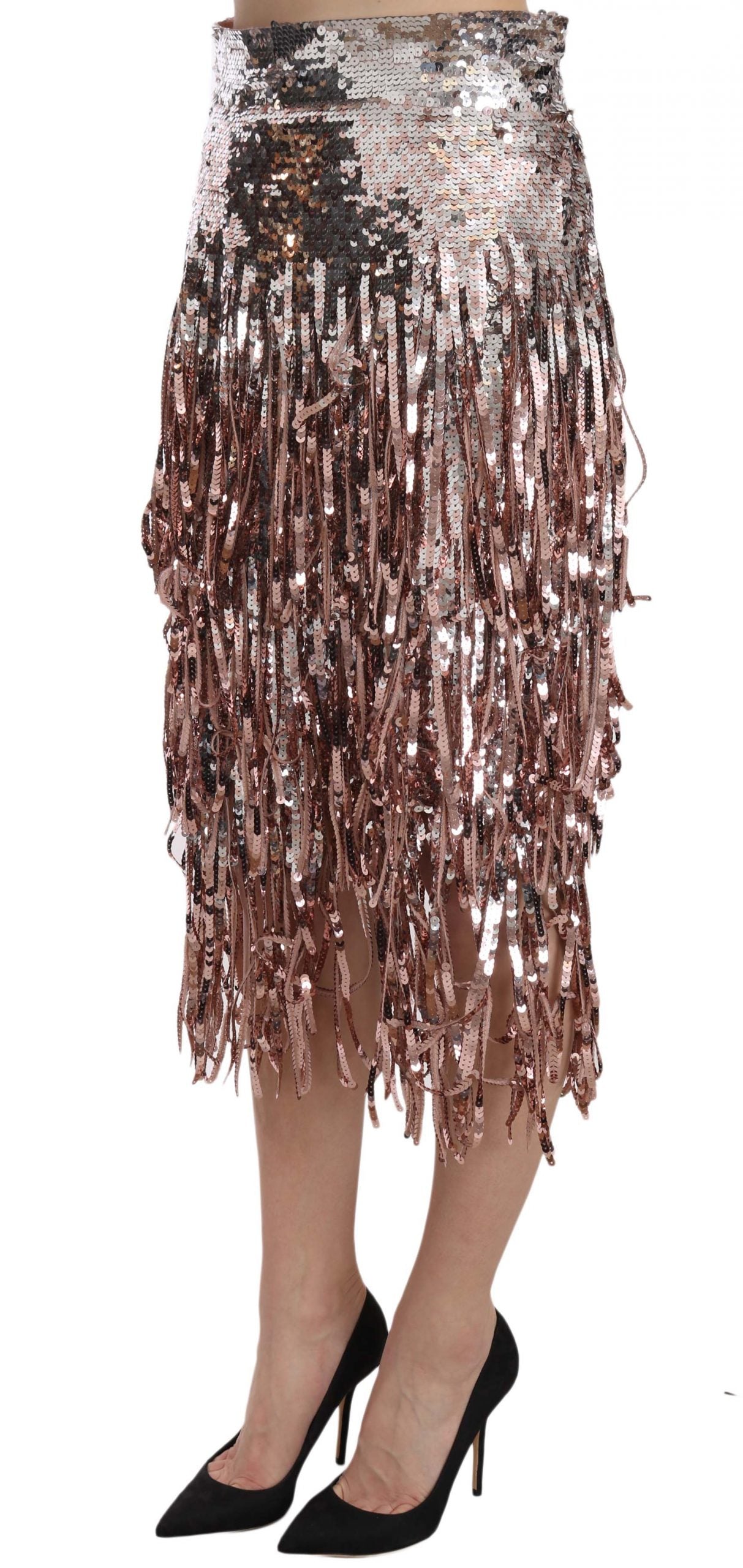 Dolce & Gabbana Sequin-Embellished Fringed Midi Pencil Skirt