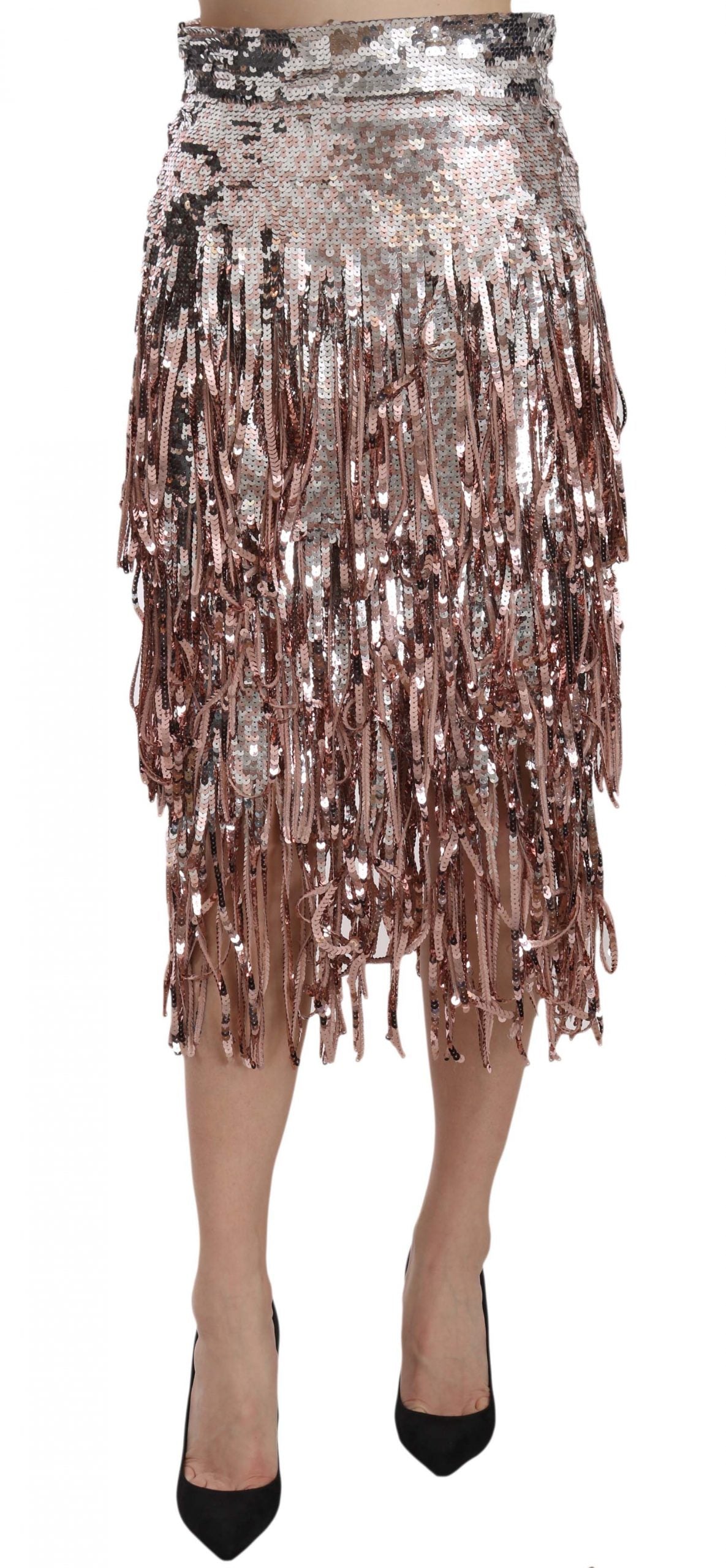 Dolce & Gabbana Sequin-Embellished Fringed Midi Pencil Skirt