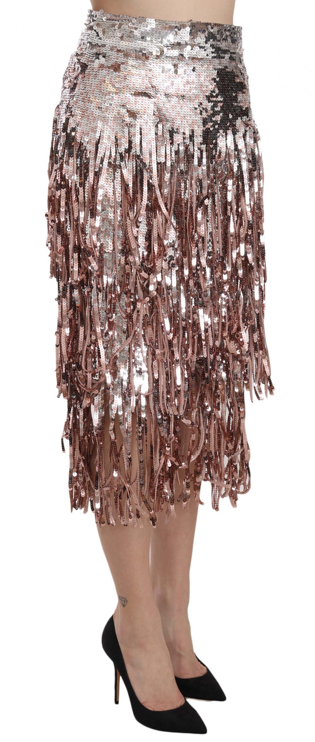 Dolce & Gabbana Sequin-Embellished Fringed Midi Pencil Skirt