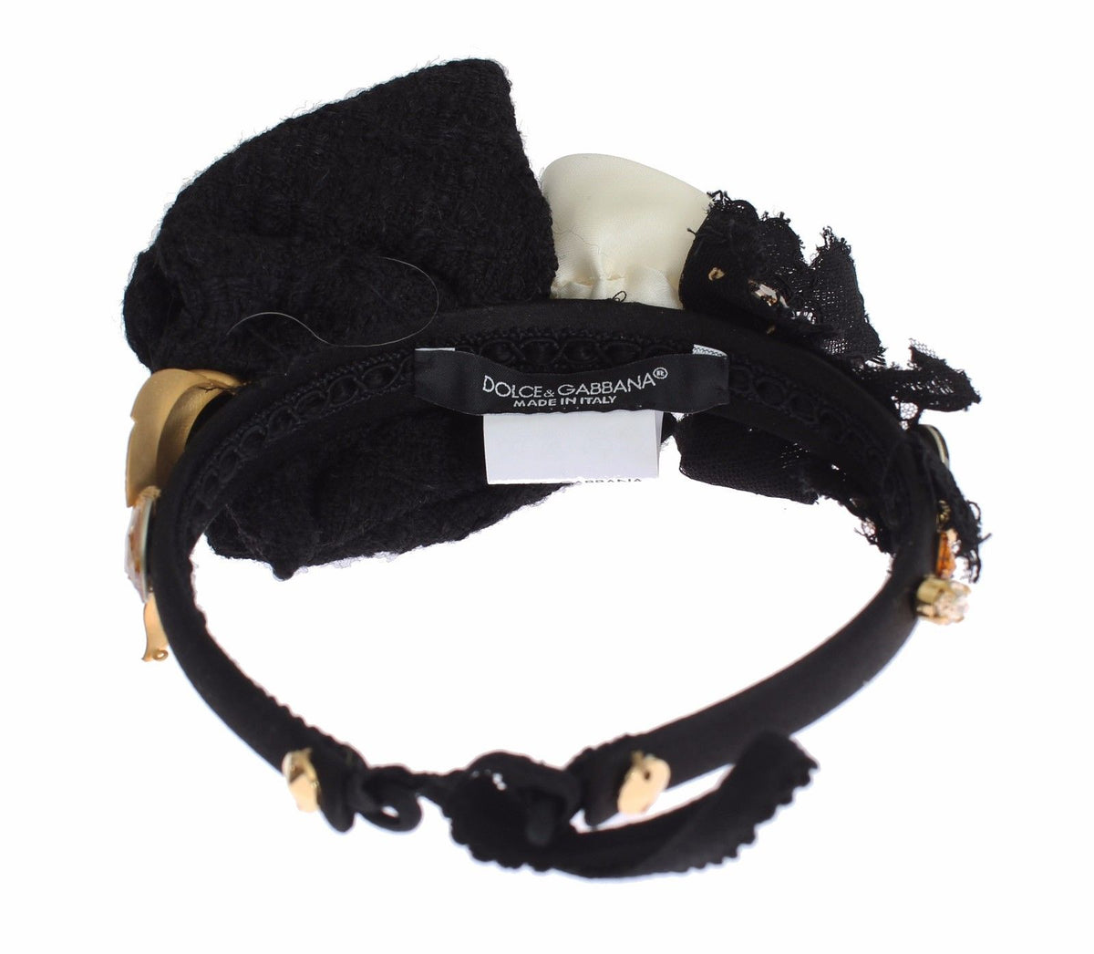 Dolce & Gabbana Diadem Stirnband Tiara Weiß Rose Kristall Haar Gold