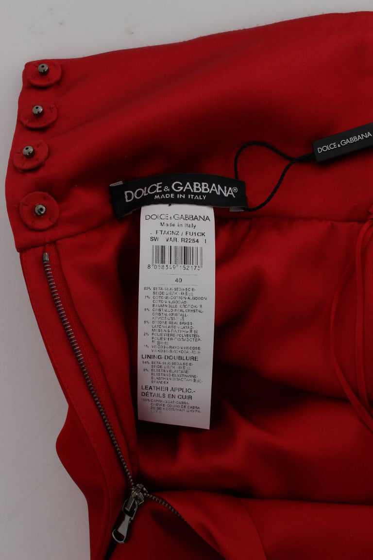 Dolce & Gabbana Red Silk Crystal Rose Shorts