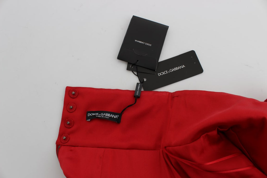 Dolce & Gabbana Red Silk Crystal Rose Shorts