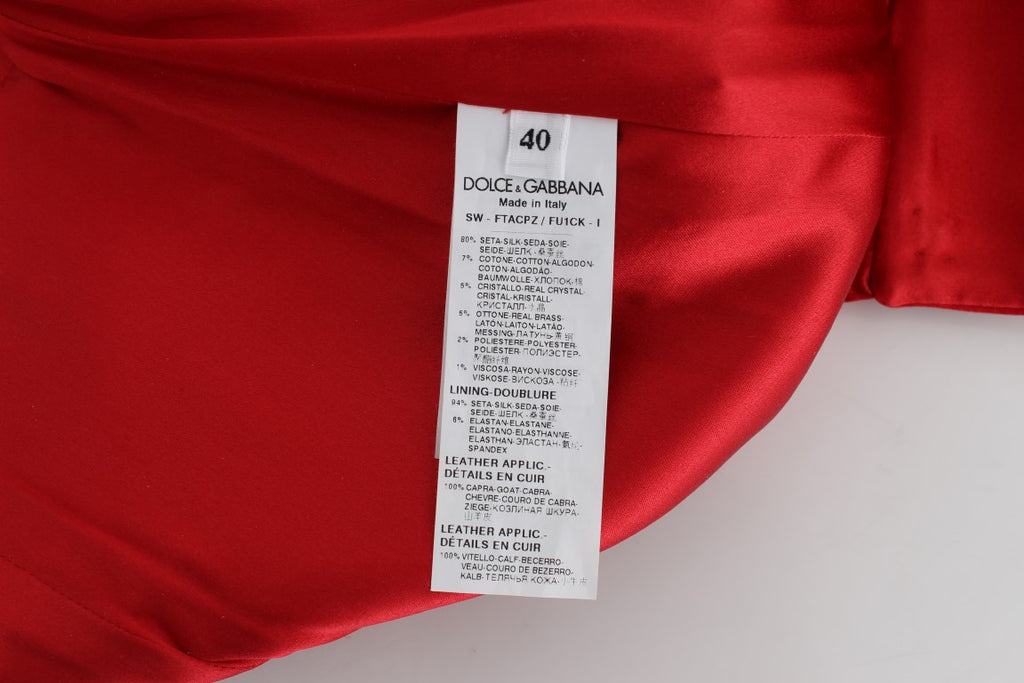 Dolce & Gabbana Red Silk Crystal Rose Shorts