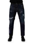 Dolce & Gabbana Dark Blue Distressed Cotton Skinny Denim Jeans