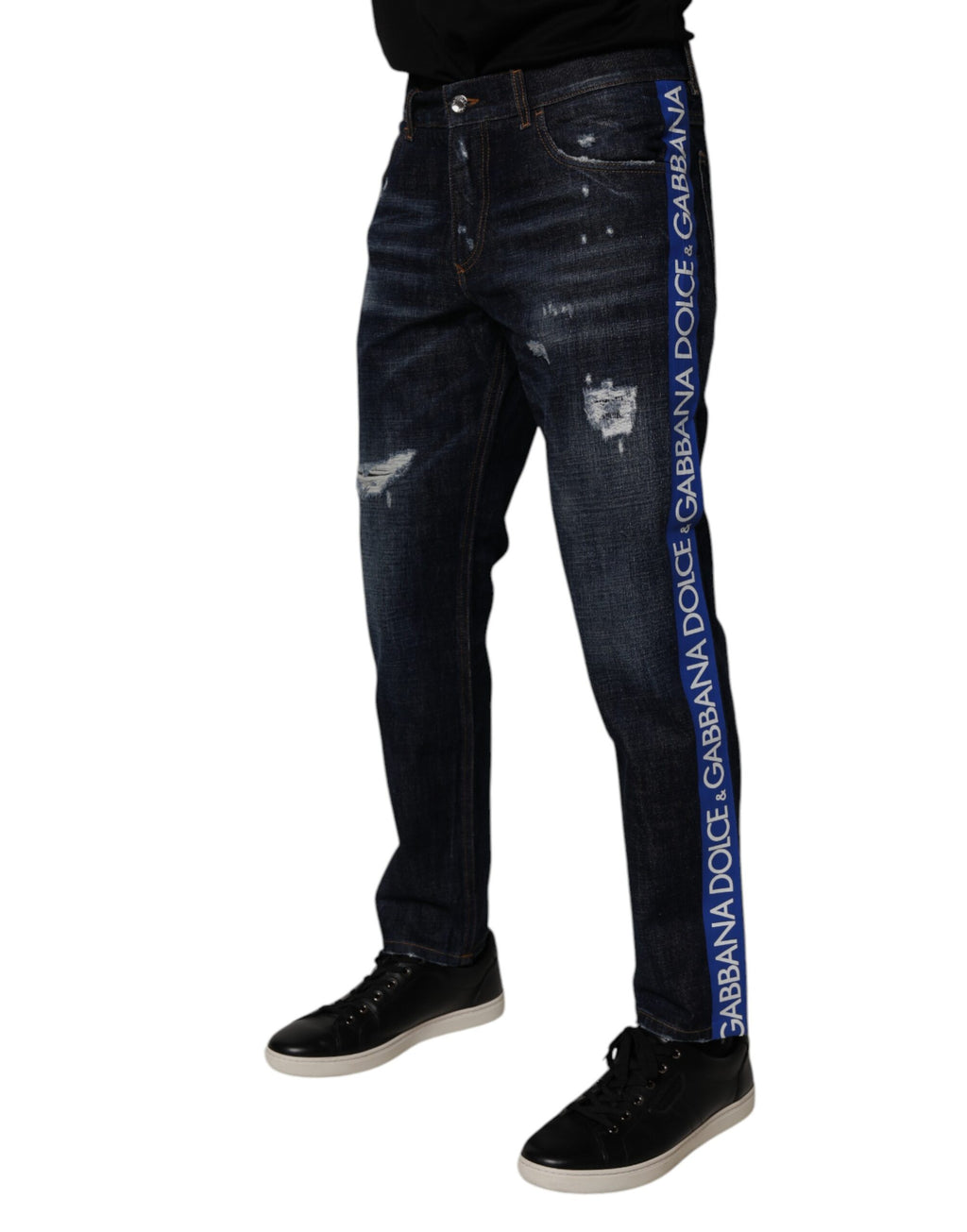 Dolce & Gabbana Dark Blue Distressed Cotton Skinny Denim Jeans