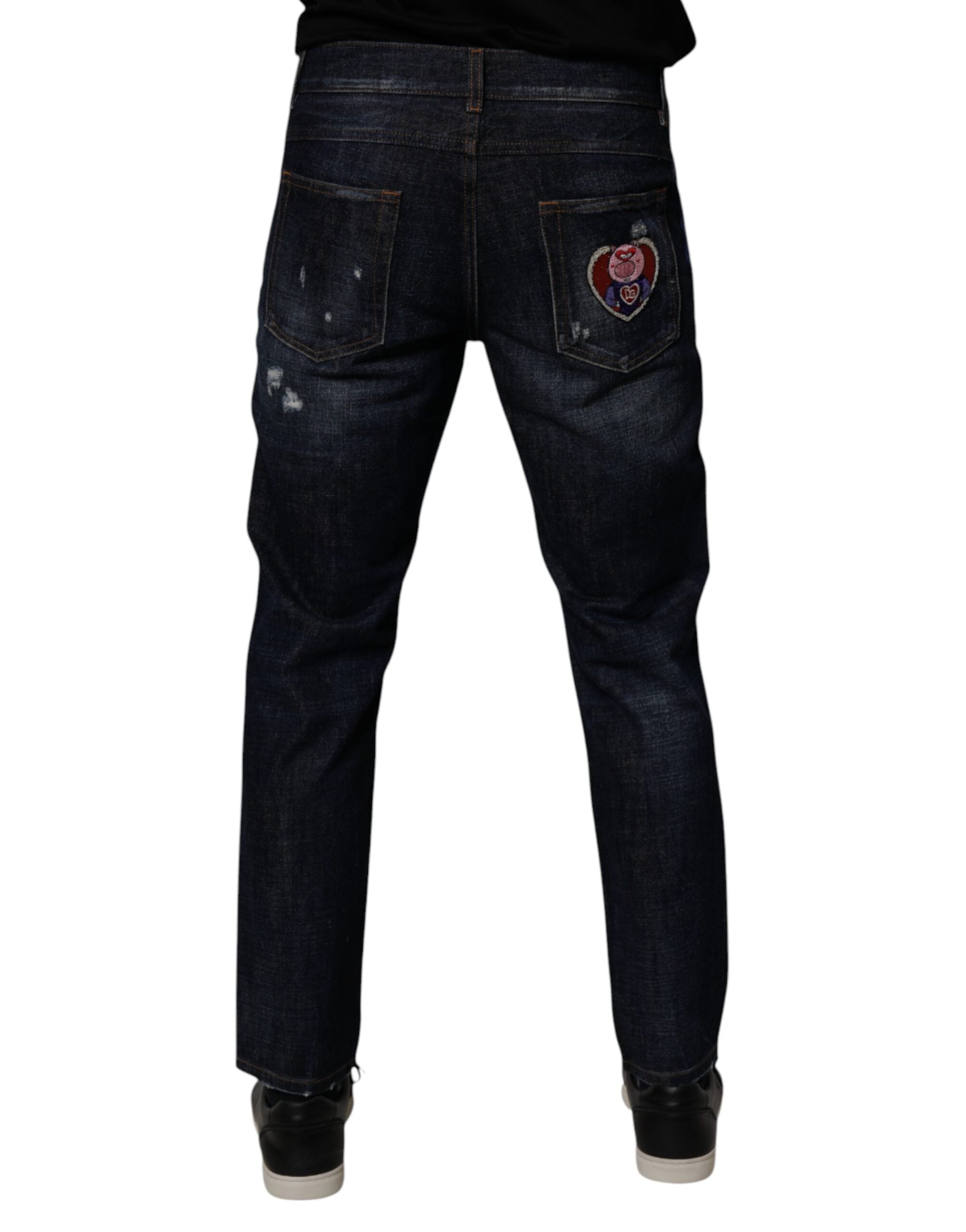 Dolce & Gabbana Dark Blue Distressed Cotton Skinny Denim Jeans