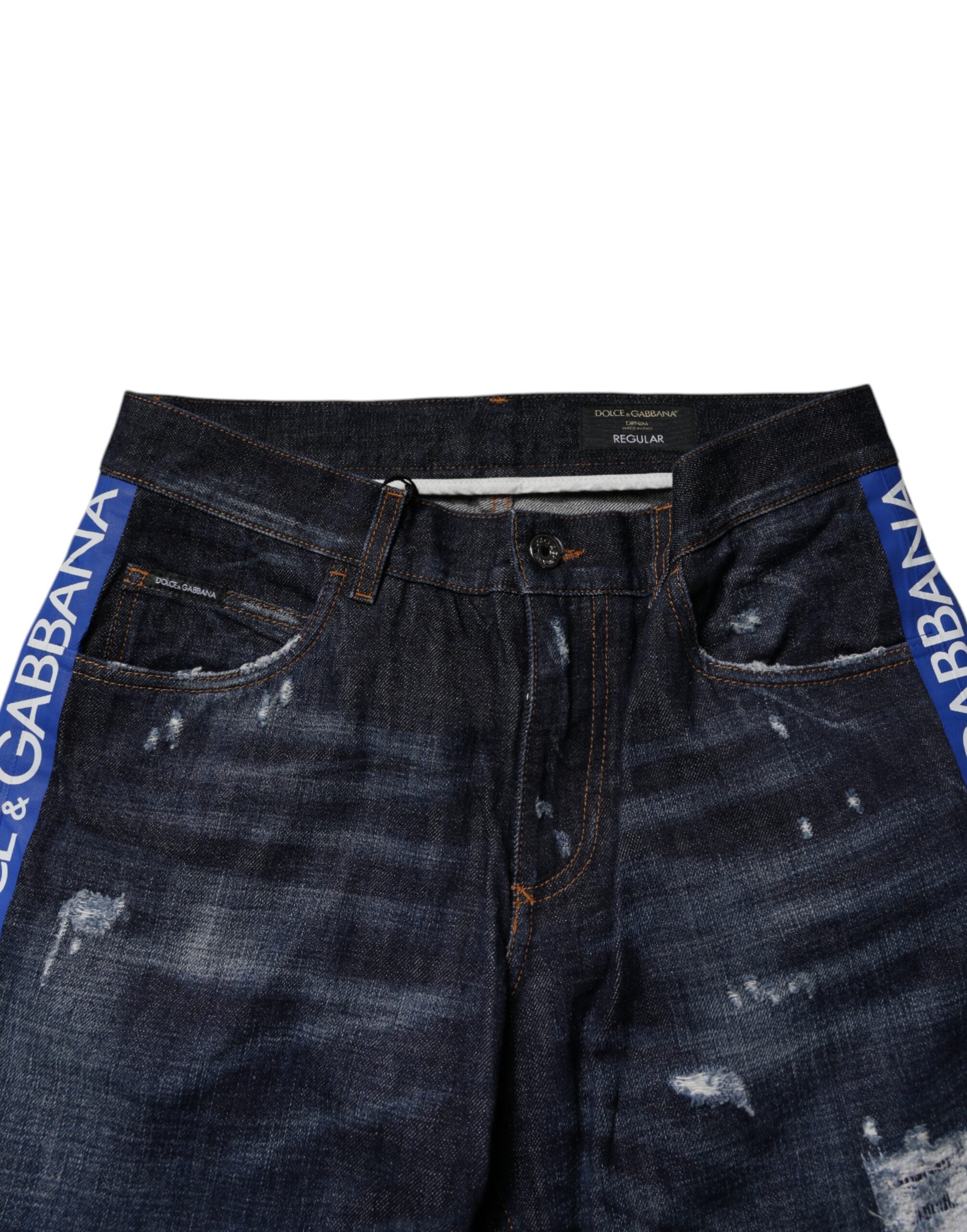 Dolce & Gabbana Dark Blue Distressed Cotton Skinny Denim Jeans