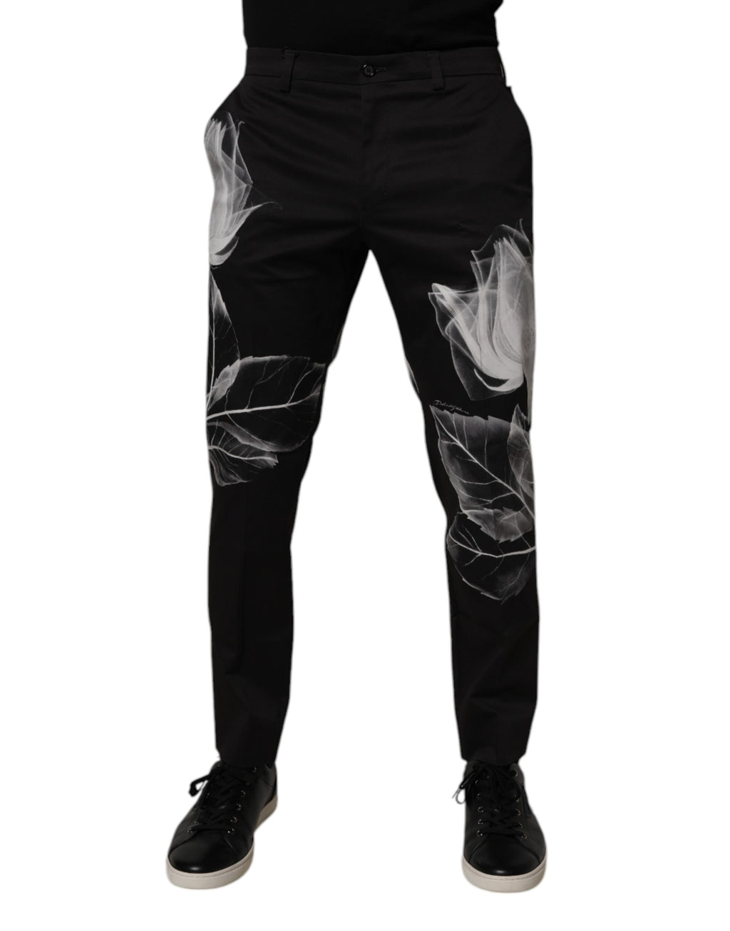 Dolce & Gabbana Black Floral Cotton Skinny Trousers