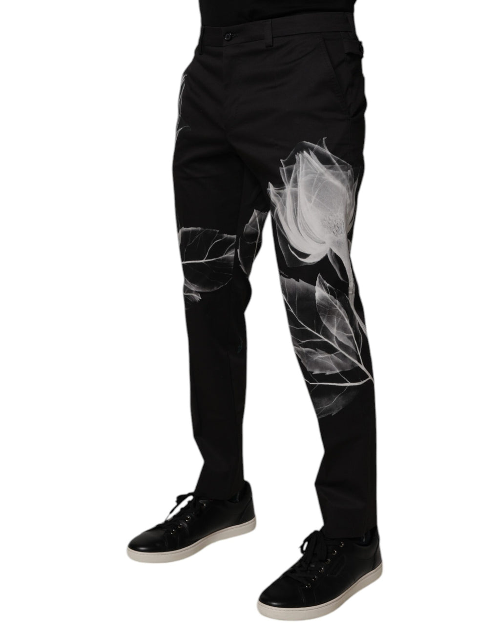 Dolce & Gabbana Black Floral Cotton Skinny Trousers