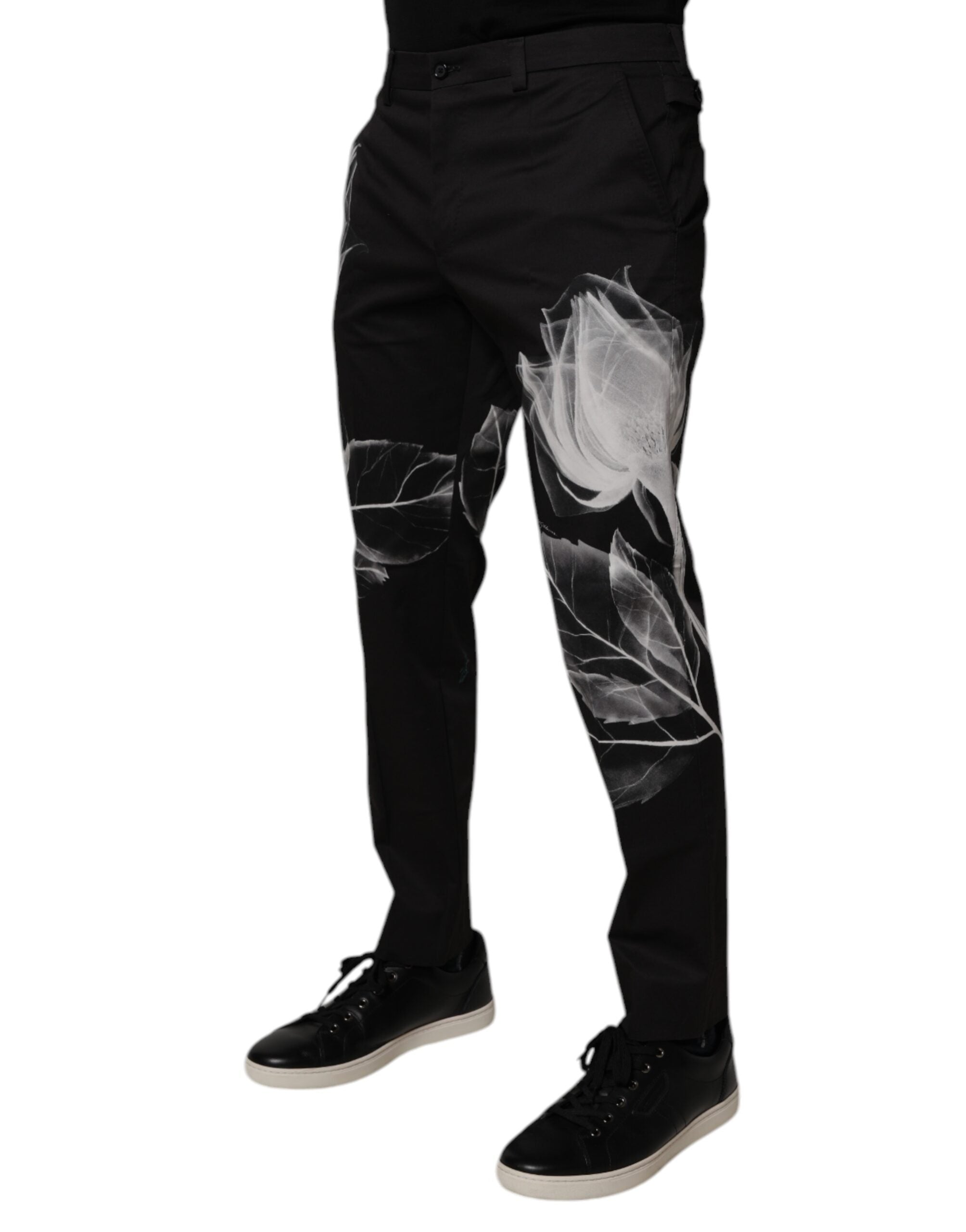 Dolce & Gabbana Black Floral Cotton Skinny Trousers