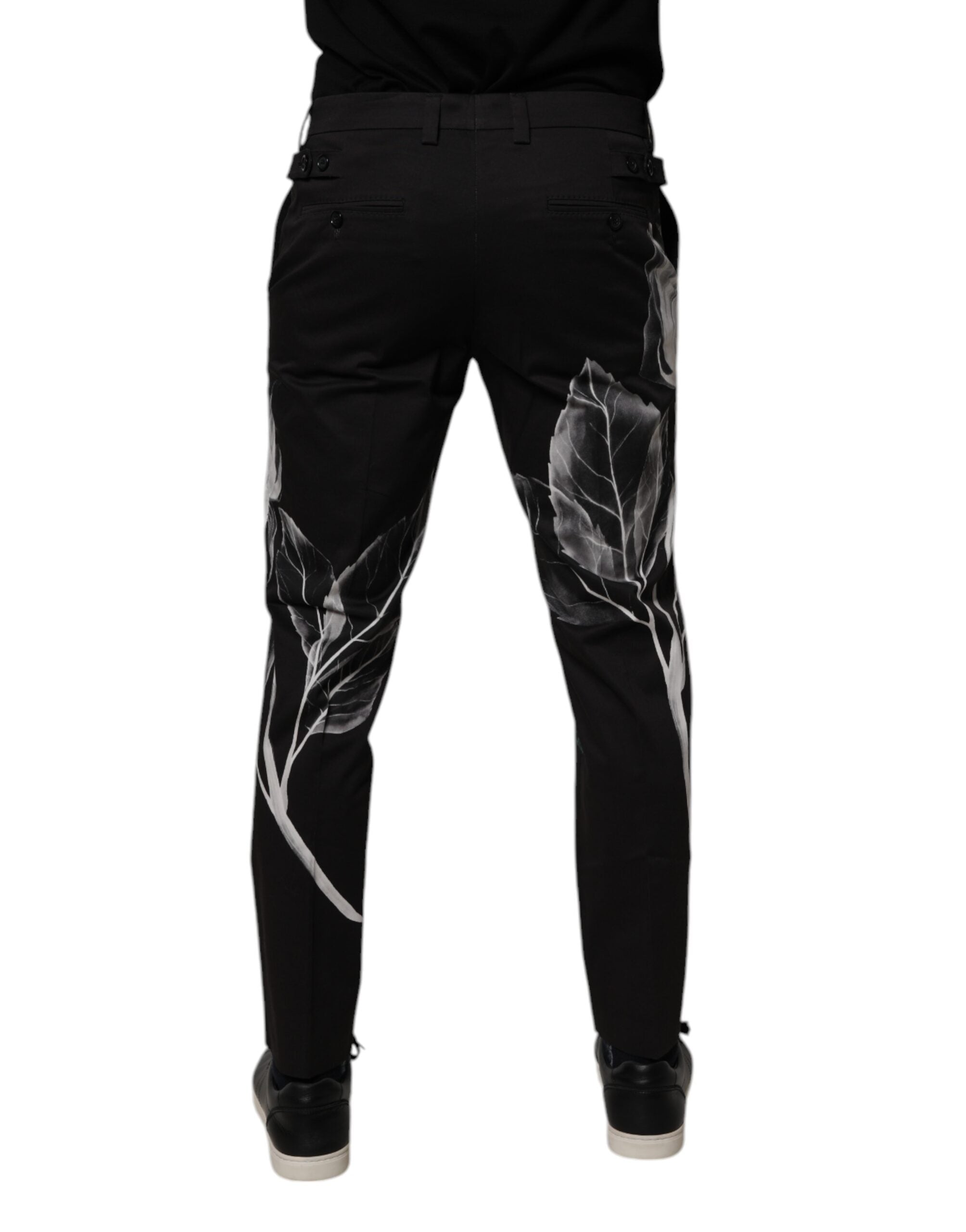 Dolce & Gabbana Black Floral Cotton Skinny Trousers