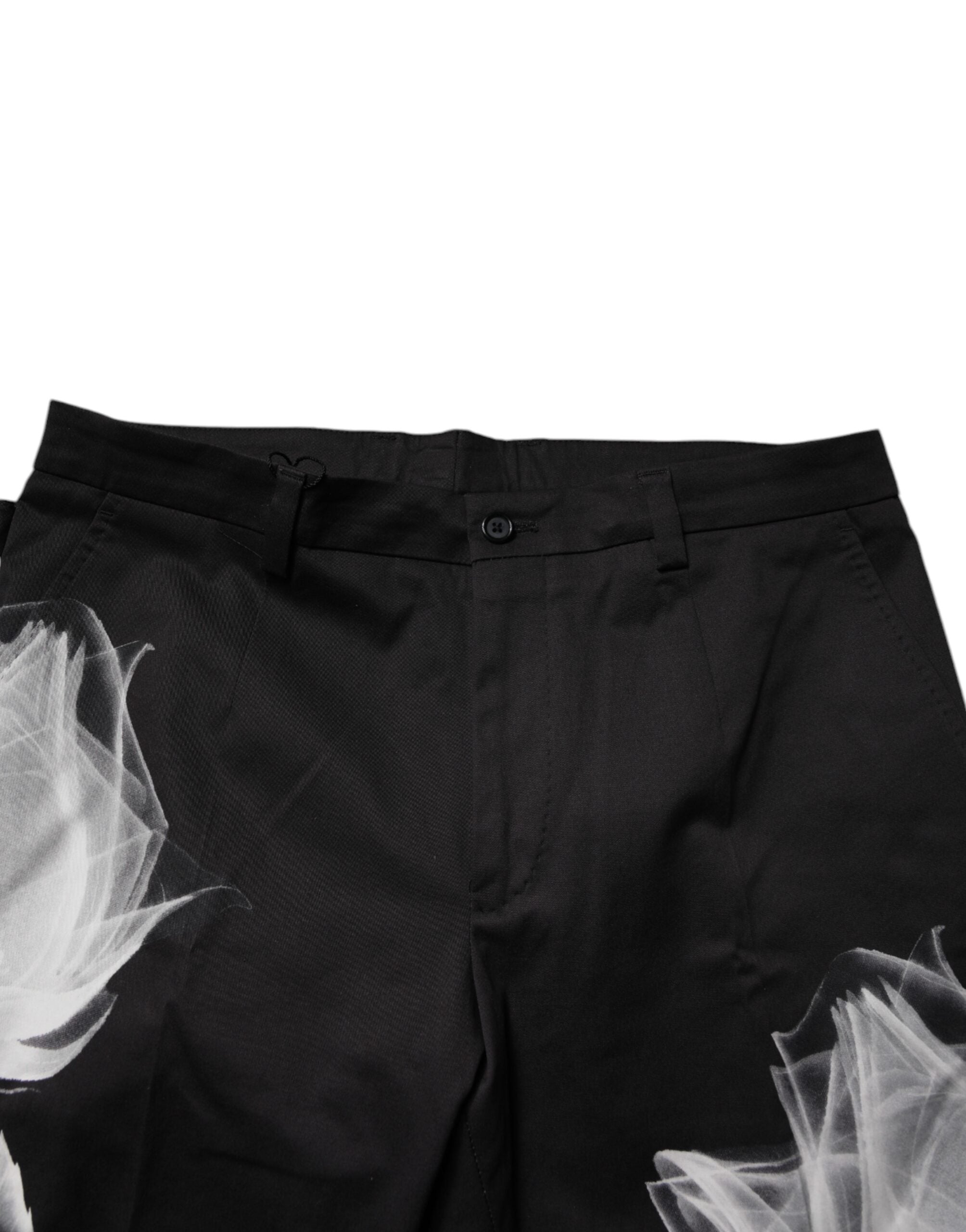 Dolce & Gabbana Black Floral Cotton Skinny Trousers