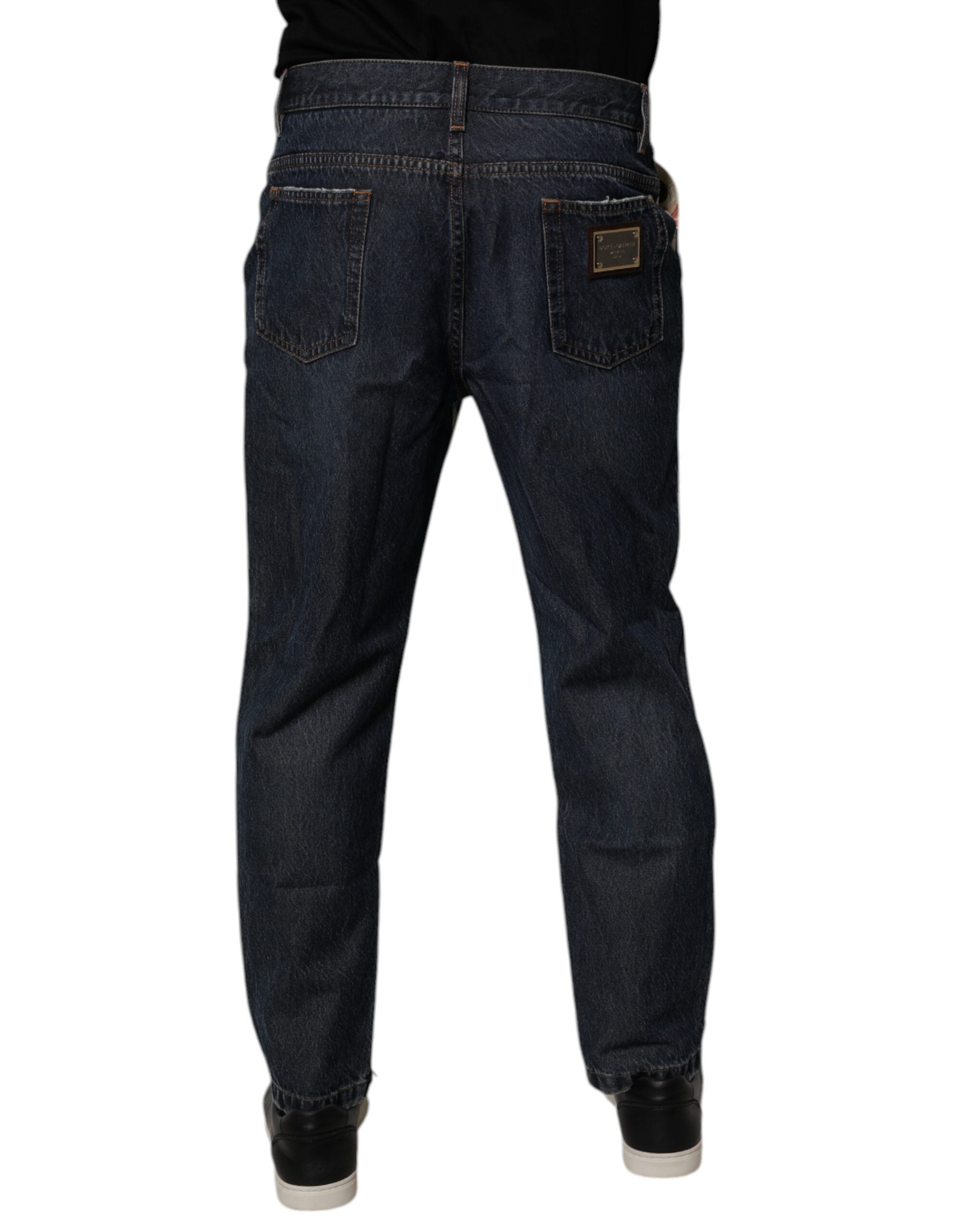 Dolce & Gabbana Beige Blue Floral Cotton Men's Denim Jeans
