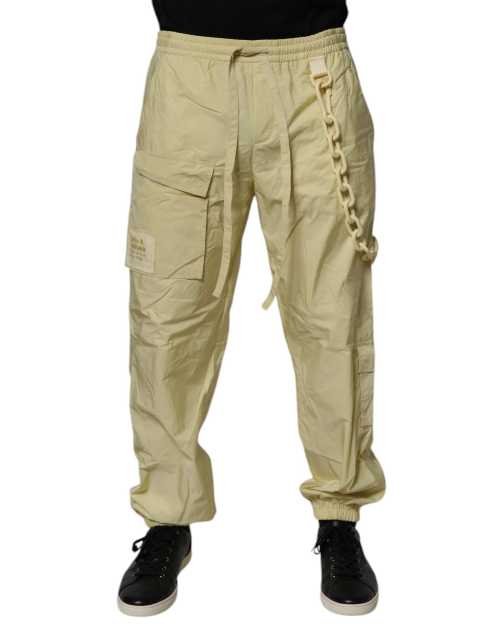 Dolce & Gabbana Yellow Nylon Cargo Chain Men's Jogger Pants