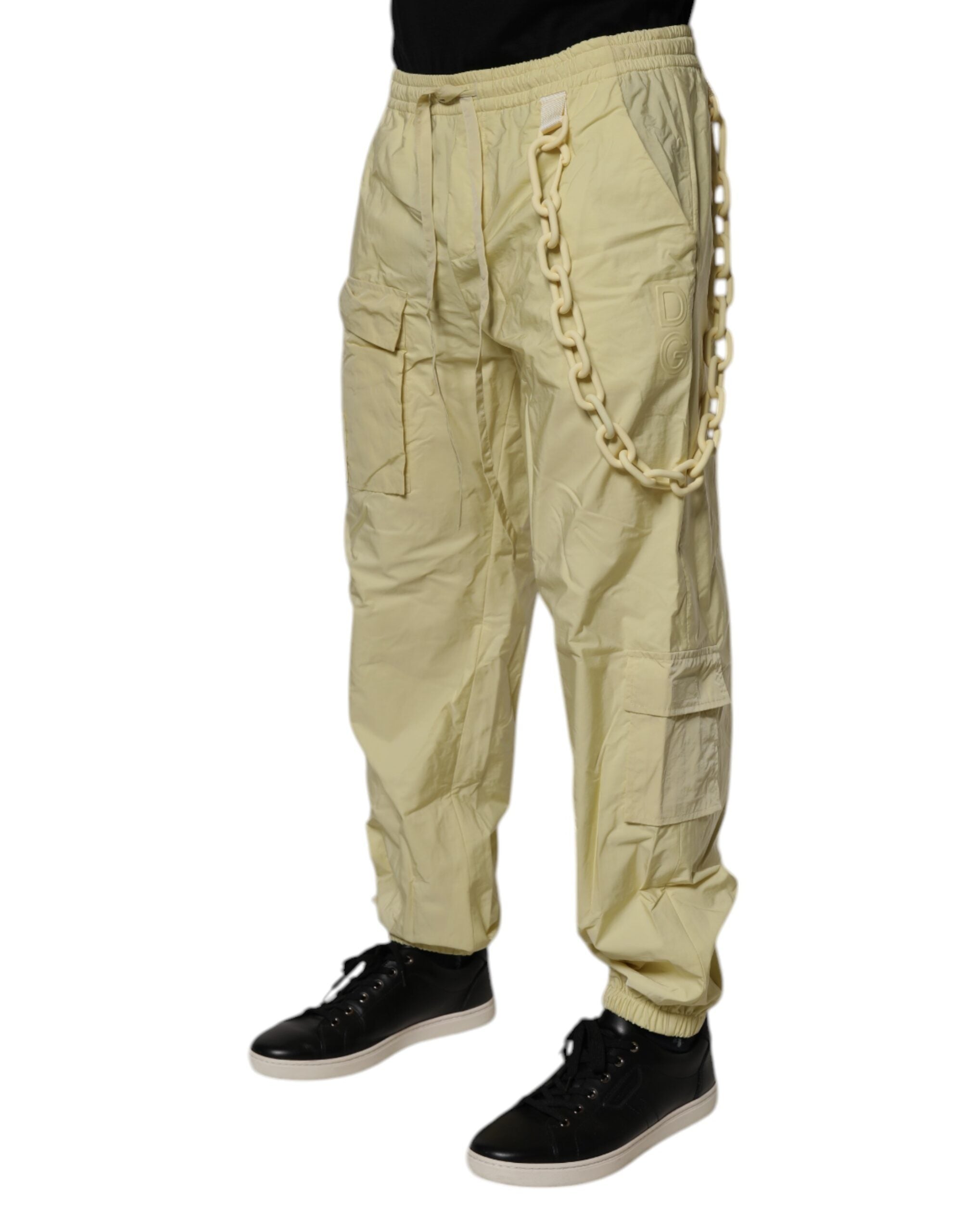 Dolce & Gabbana Yellow Nylon Cargo Chain Men's Jogger Pants