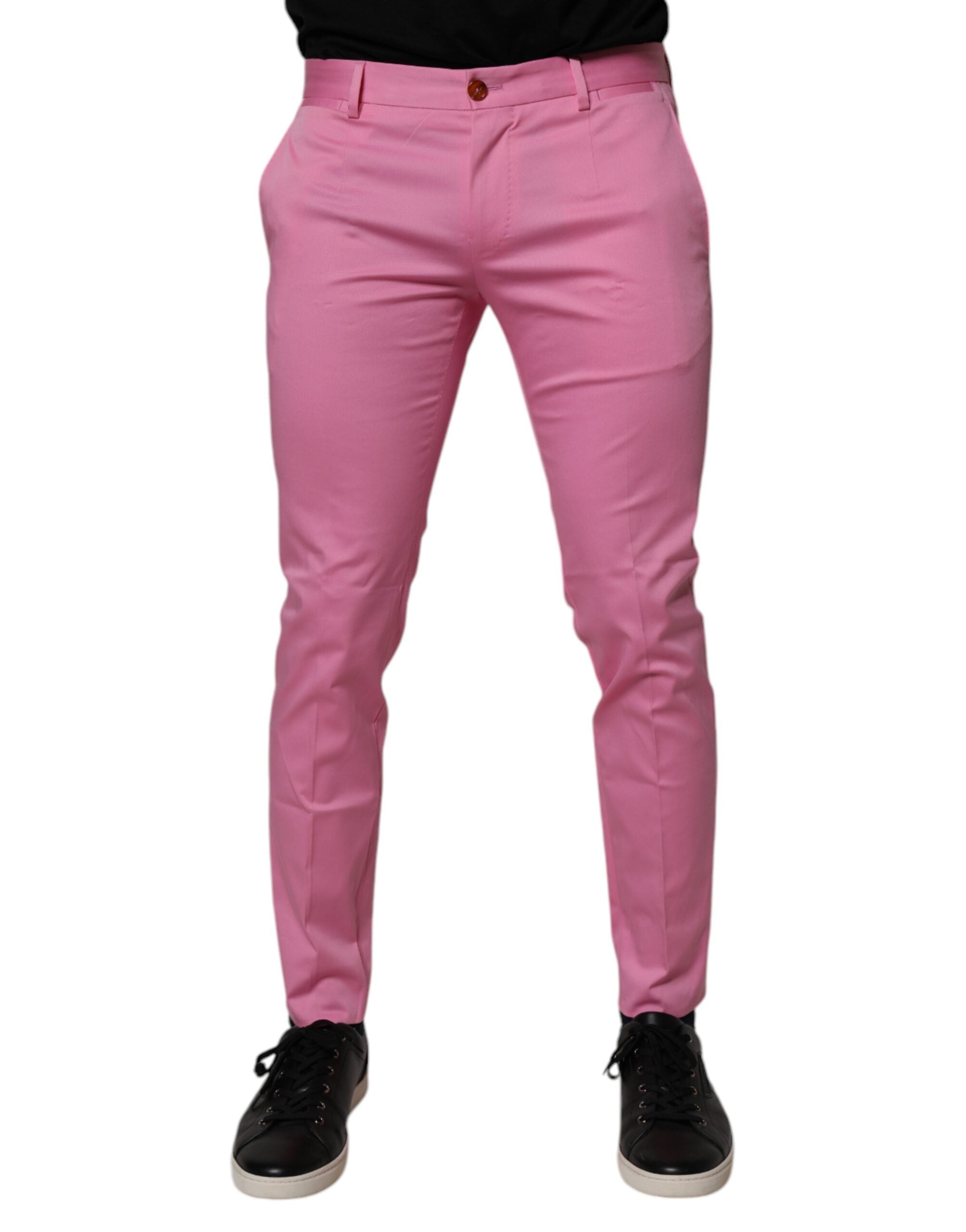 Dolce & Gabbana Pink Cotton Slim Fit Men's Formal Dress Pants