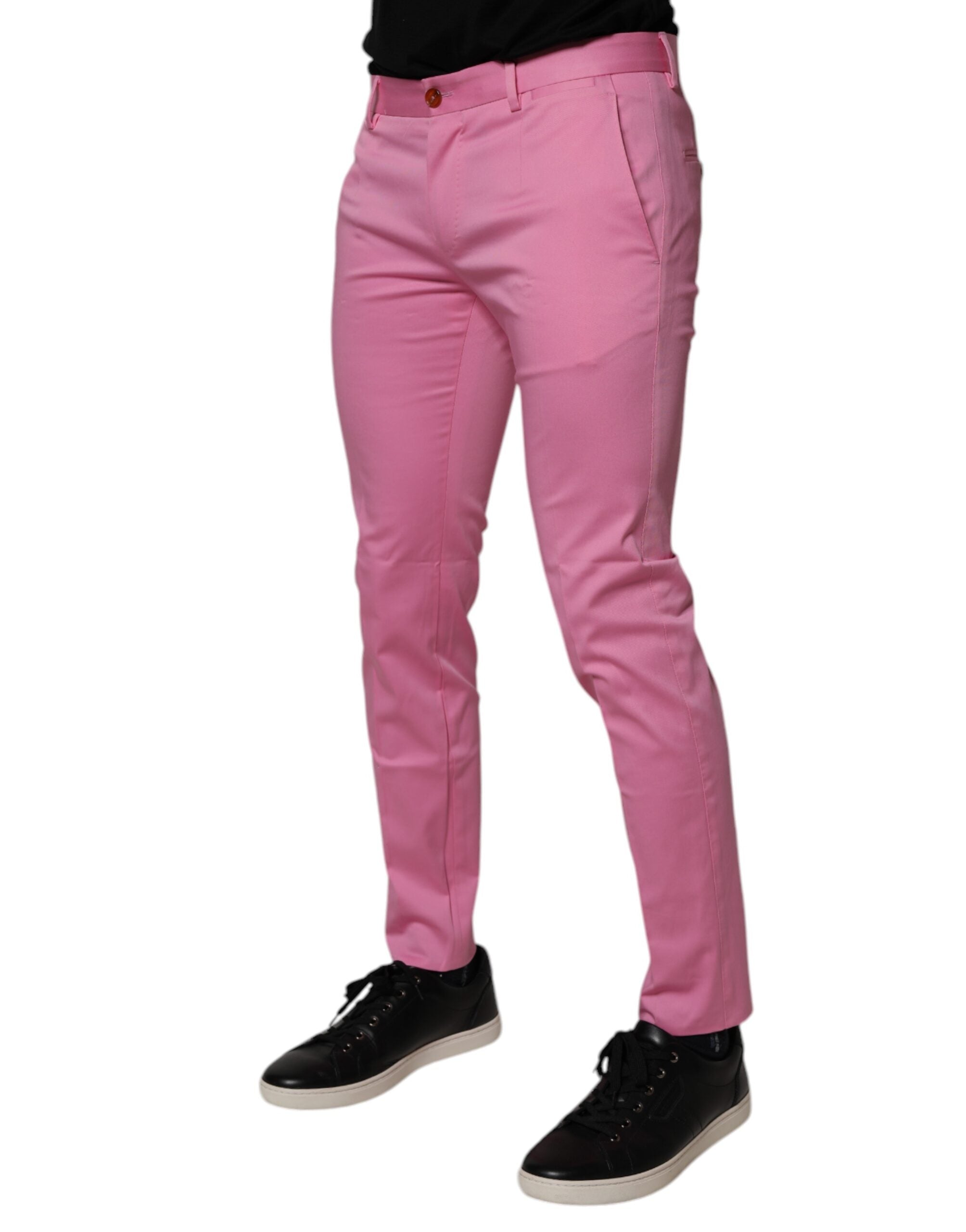 Dolce & Gabbana Pink Cotton Slim Fit Men's Formal Dress Pants
