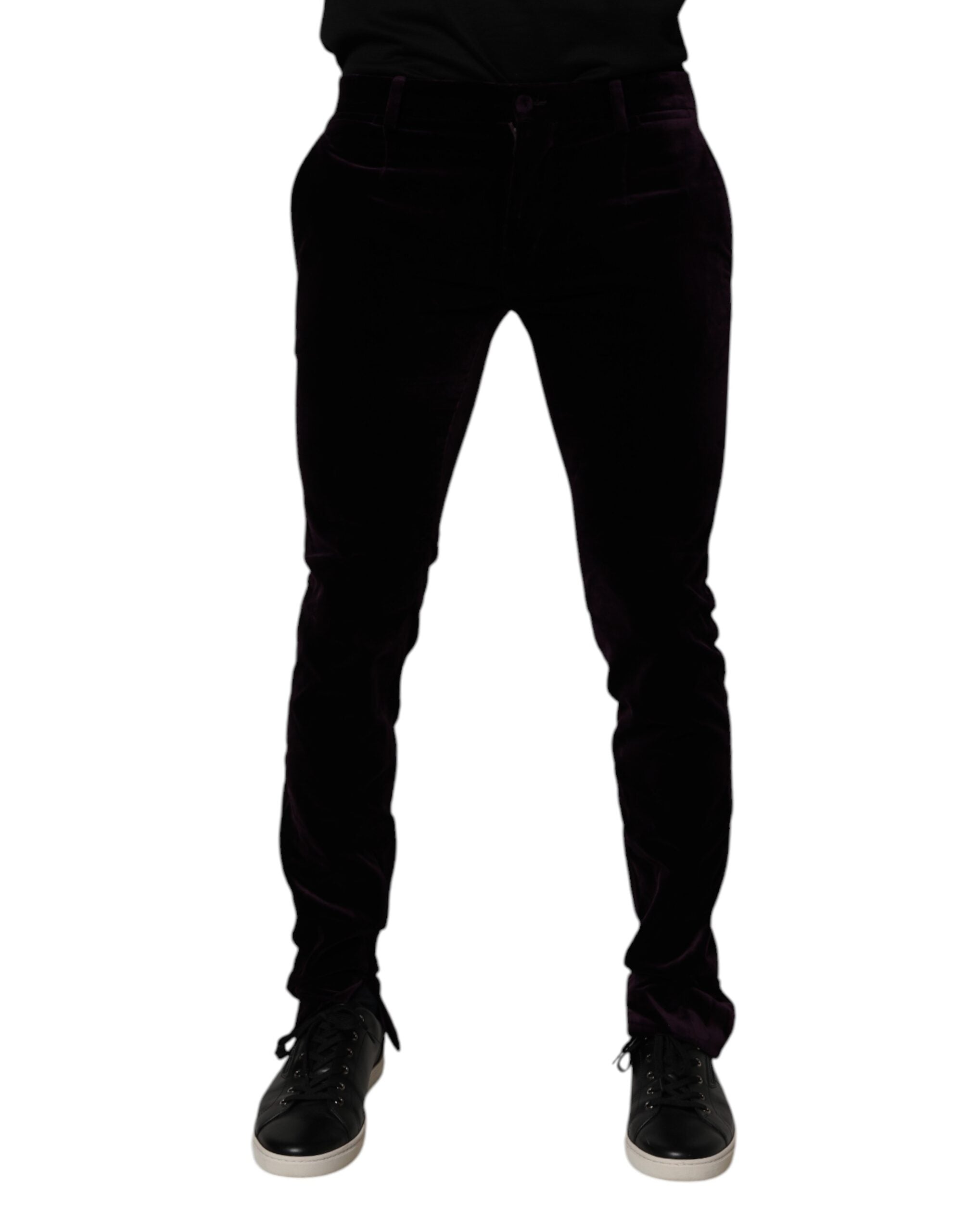 Dolce & Gabbana Violet Velvet Cotton Men's Dress Formal Trousers