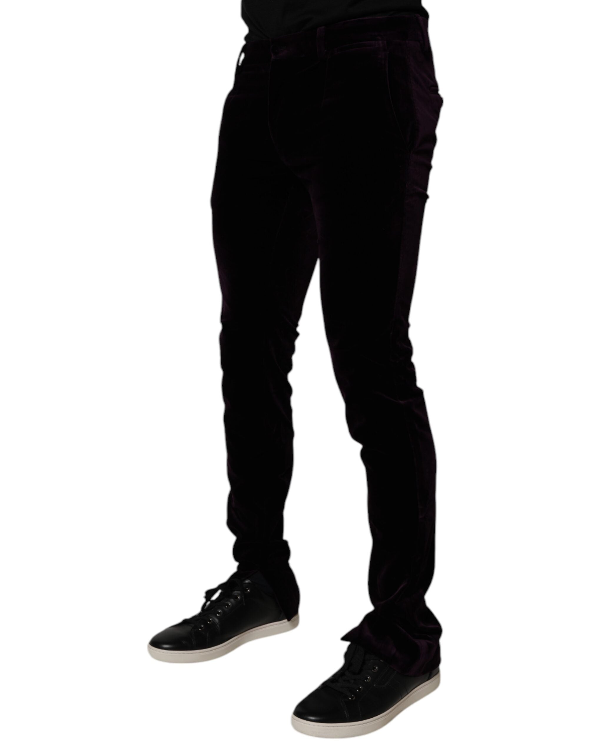 Dolce & Gabbana Violet Velvet Cotton Men's Dress Formal Trousers