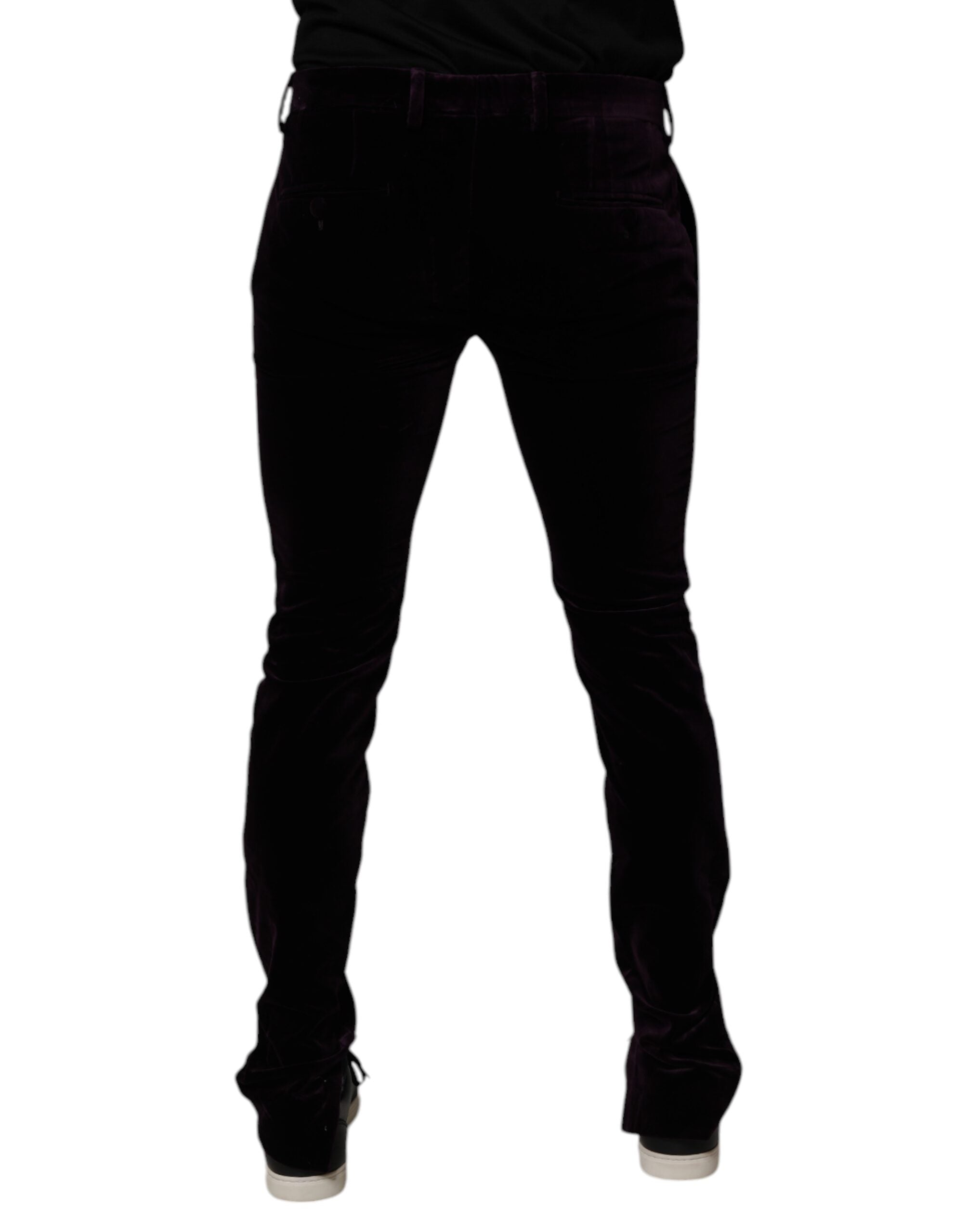 Dolce & Gabbana Violet Velvet Cotton Men's Dress Formal Trousers