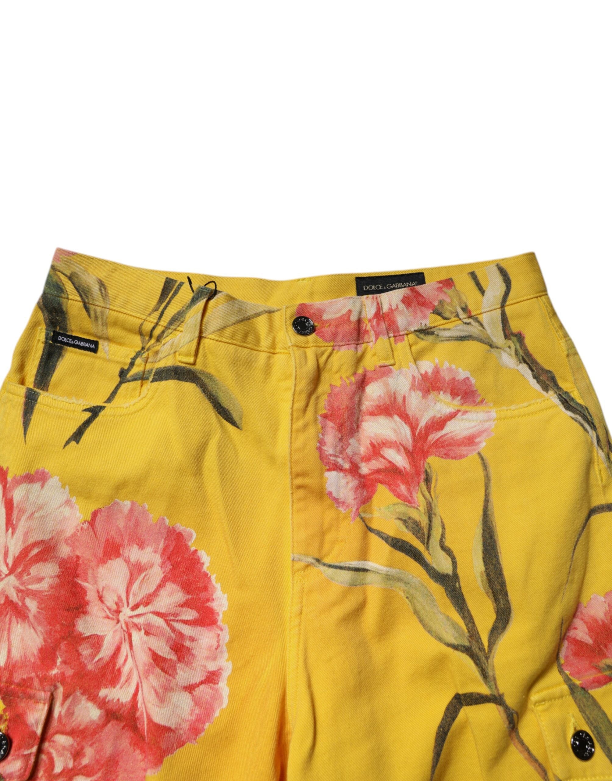 Dolce & Gabbana Gelbe geblümte Cargo Denim Herren Bermudashorts