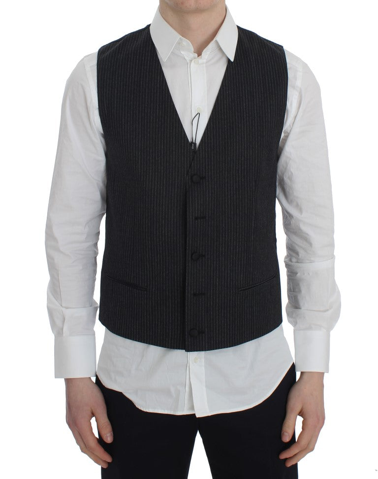 Dolce & Gabbana Grey Striped Formal Waistcoat