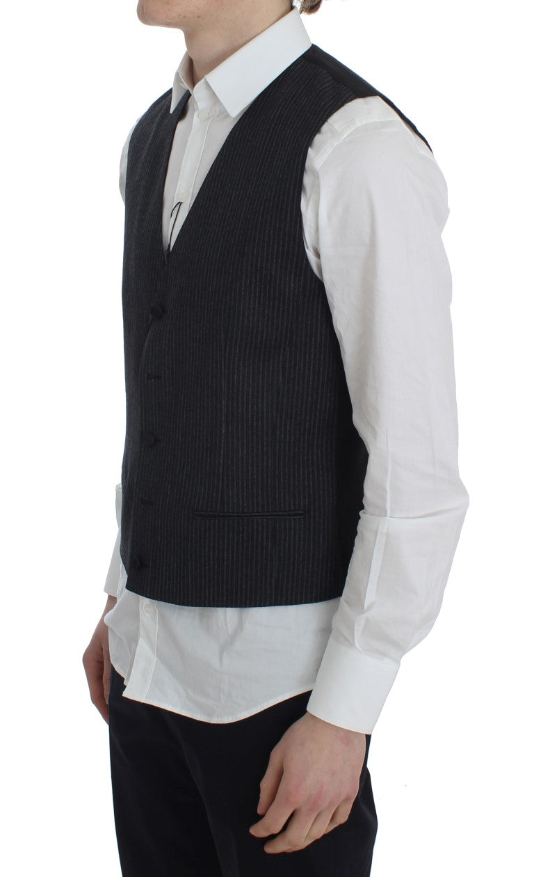 Dolce & Gabbana Grey Striped Formal Waistcoat