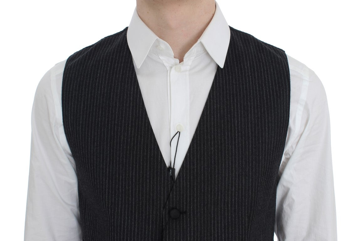 Dolce & Gabbana Grey Striped Formal Waistcoat