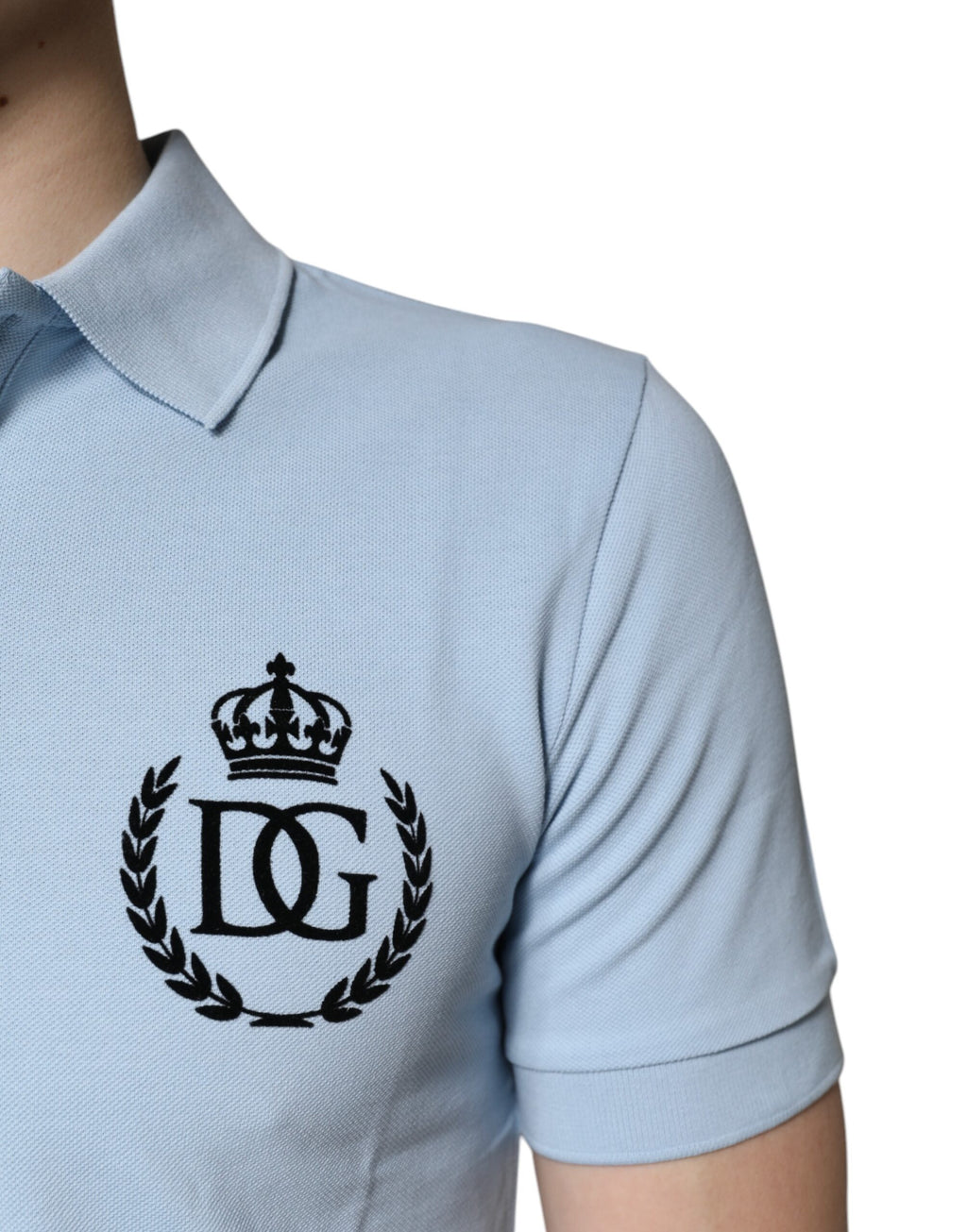 Dolce & Gabbana Himmelblaues Baumwollkronen-Polo-T-Shirt mit Kragen