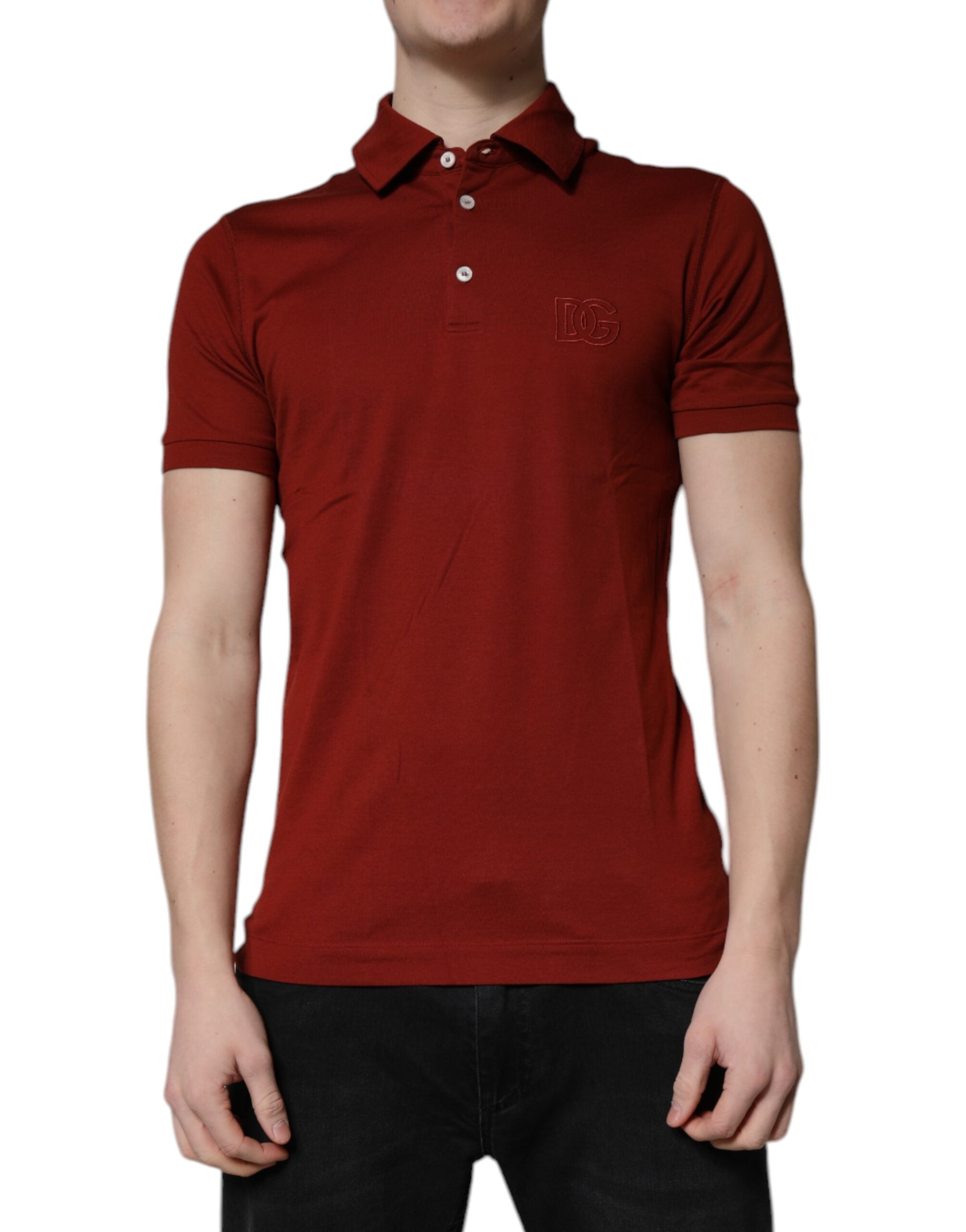 Dolce & Gabbana Red Cotton Polo T-Shirt with DG Logo and Collar