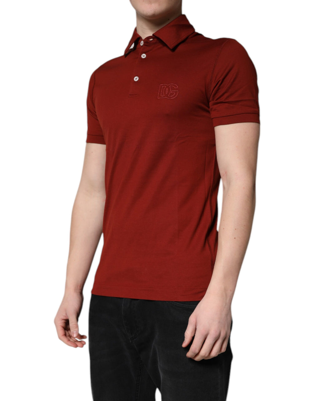 Dolce & Gabbana Red Cotton Polo T-Shirt with DG Logo and Collar