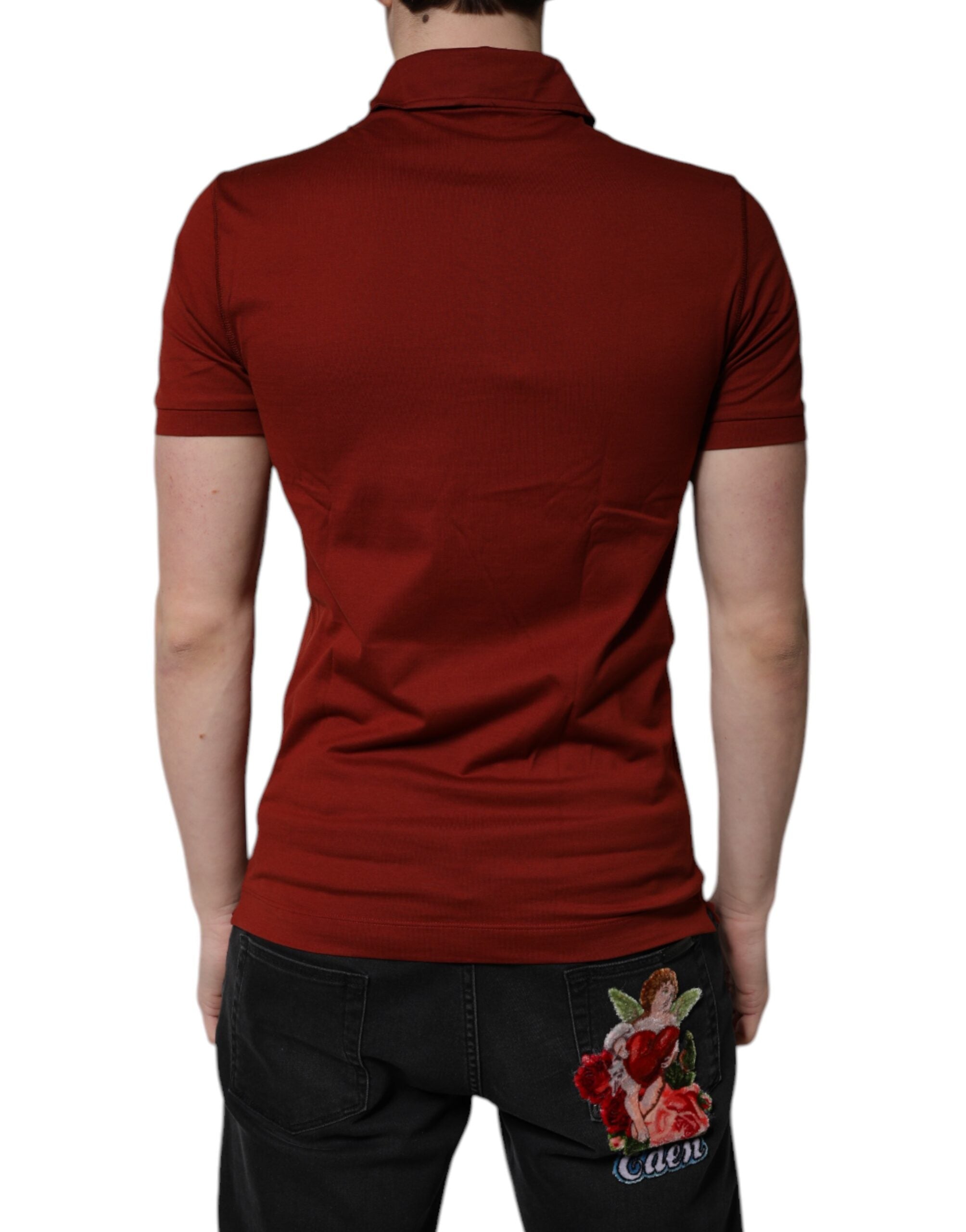 Dolce & Gabbana Red Cotton Polo T-Shirt with DG Logo and Collar