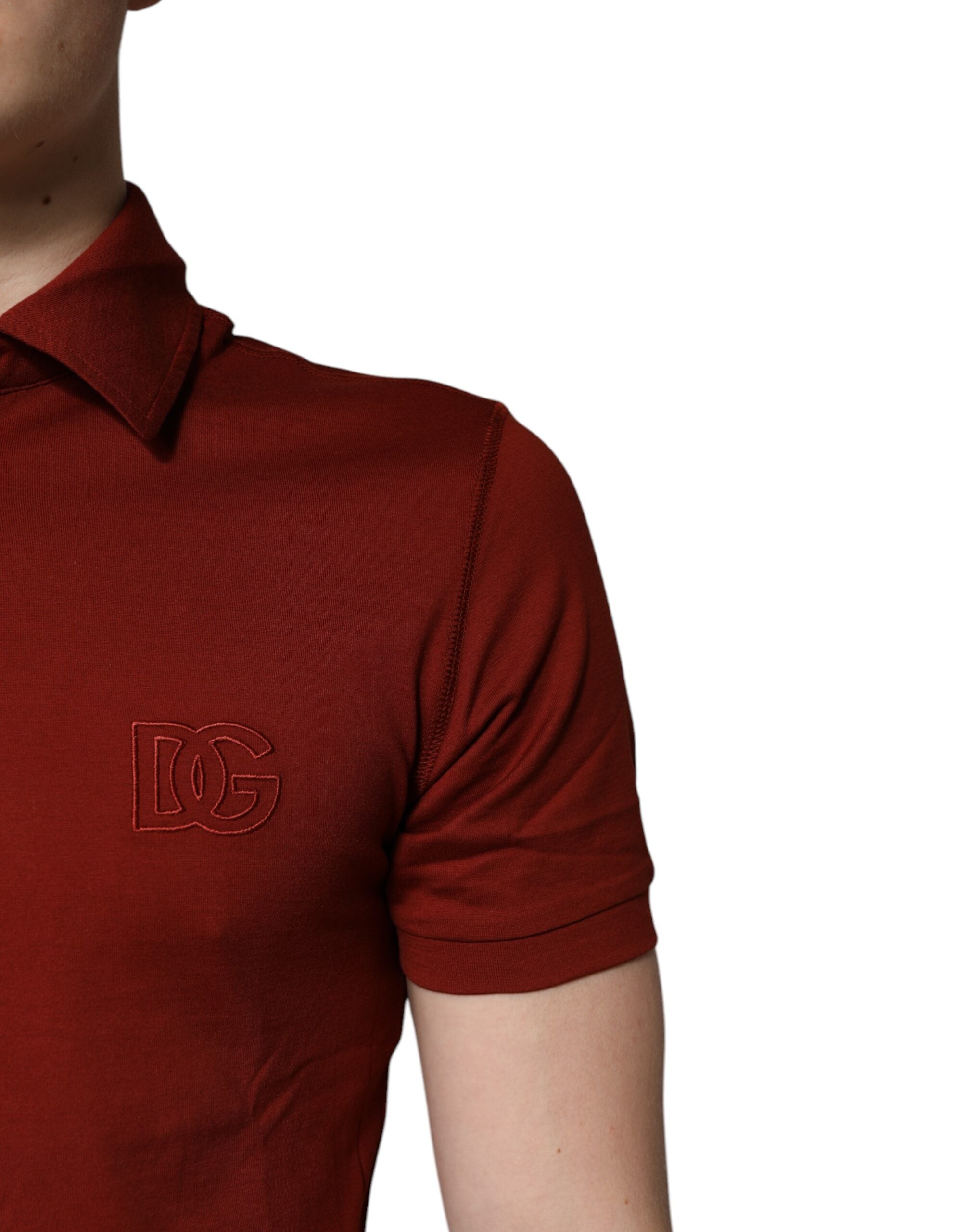 Dolce & Gabbana Red Cotton Polo T-Shirt with DG Logo and Collar