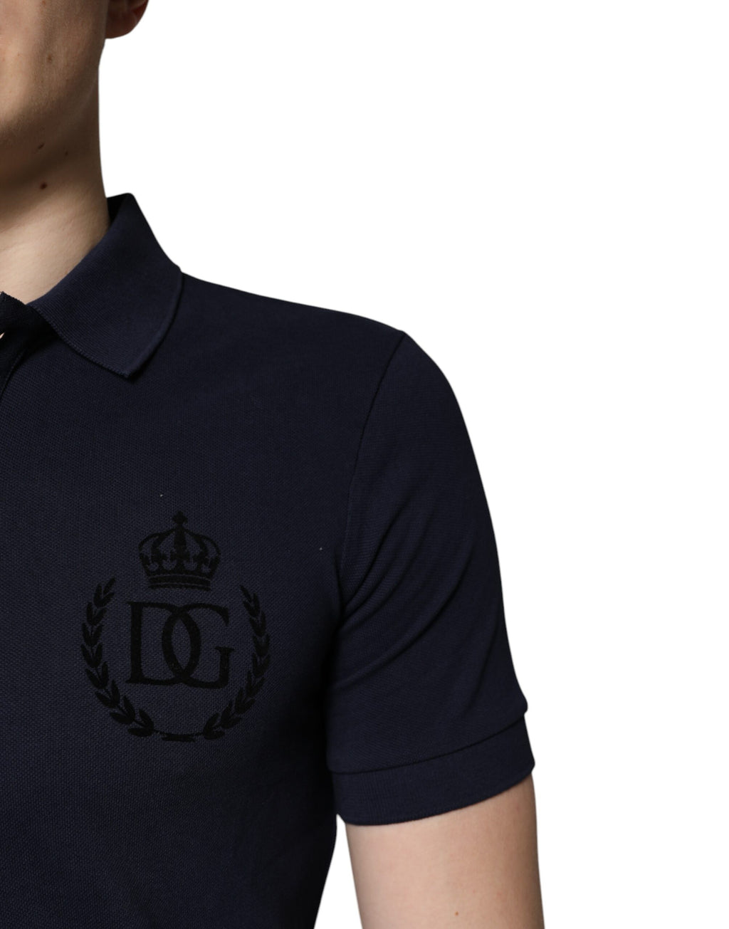 Dolce & Gabbana Navy Blue Cotton Crown Polo T-Shirt with Collar