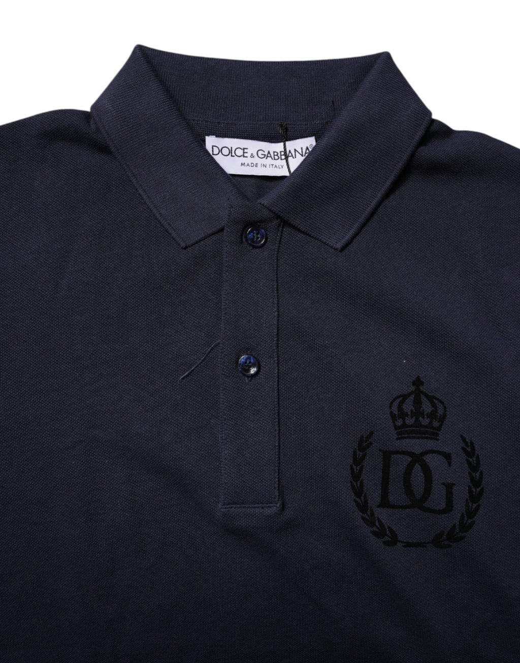 Dolce & Gabbana Navy Blue Cotton Crown Polo T-Shirt with Collar