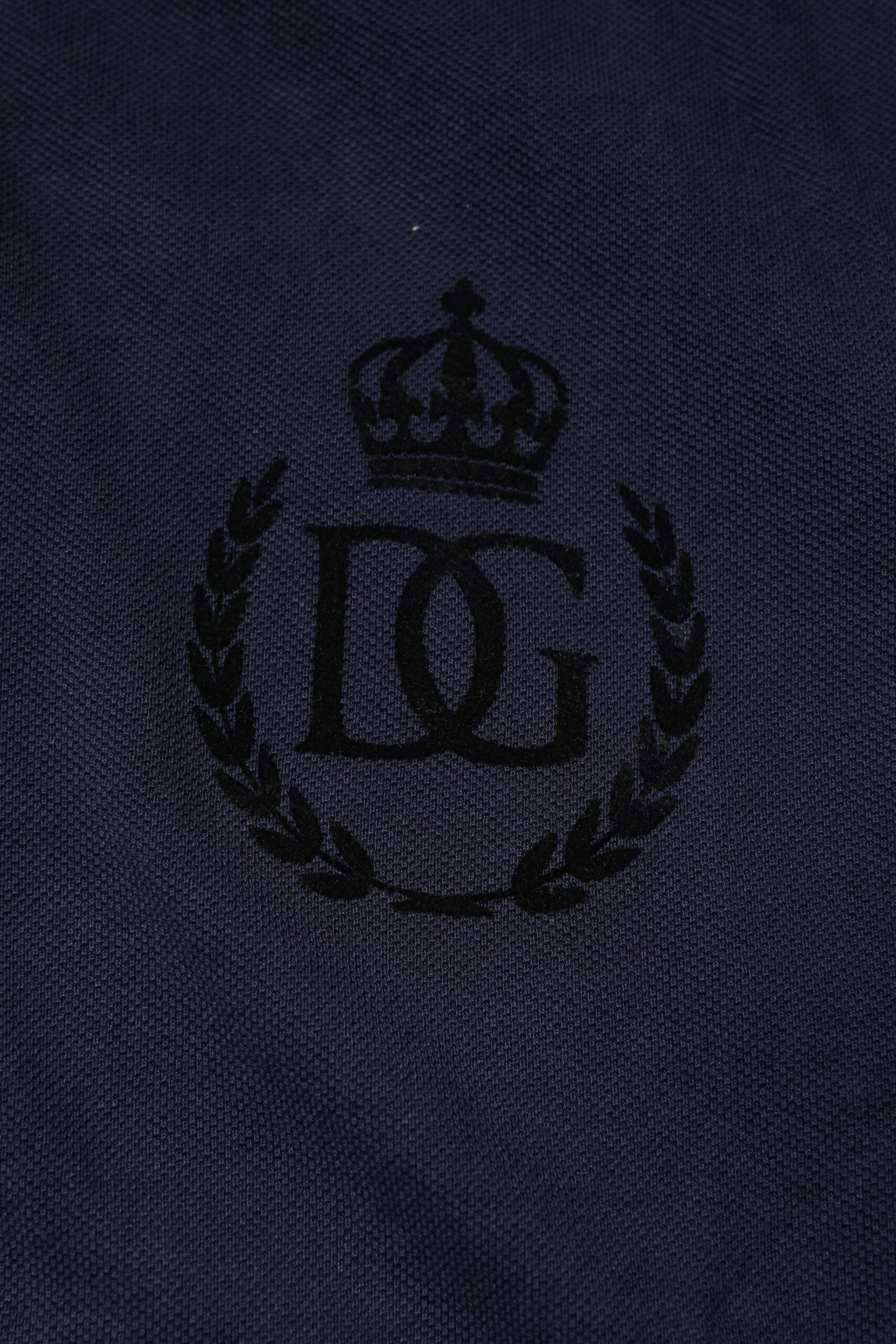 Dolce & Gabbana Navy Blue Cotton Crown Polo T-Shirt with Collar