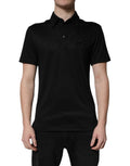 Dolce & Gabbana Black Polyester DG Logo Polo Shirt with Collar