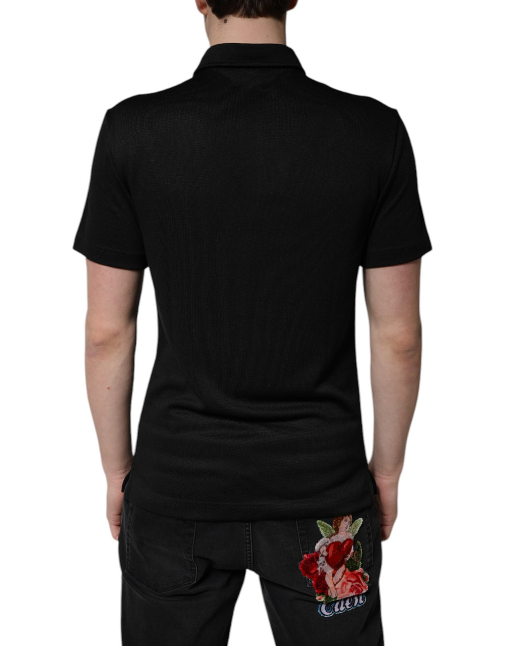 Dolce & Gabbana Black Polyester DG Logo Polo Shirt with Collar