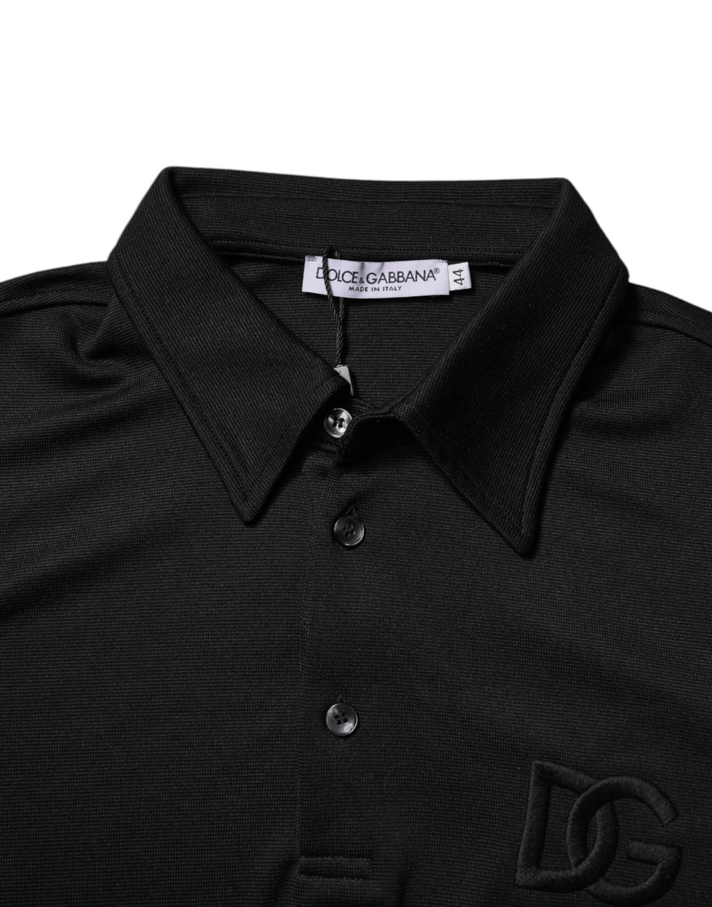 Dolce & Gabbana Black Polyester DG Logo Polo Shirt with Collar