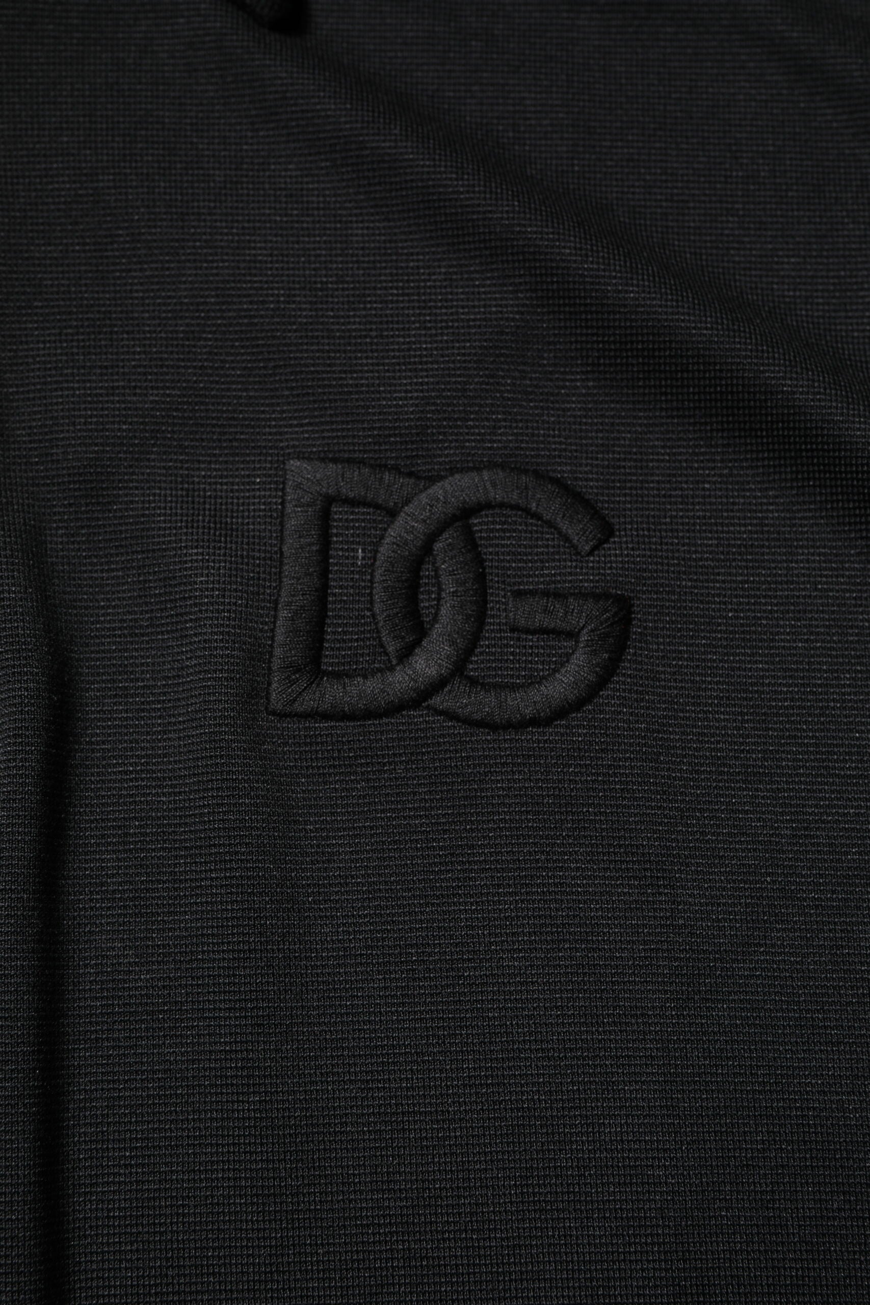 Dolce & Gabbana Black Polyester DG Logo Polo Shirt with Collar