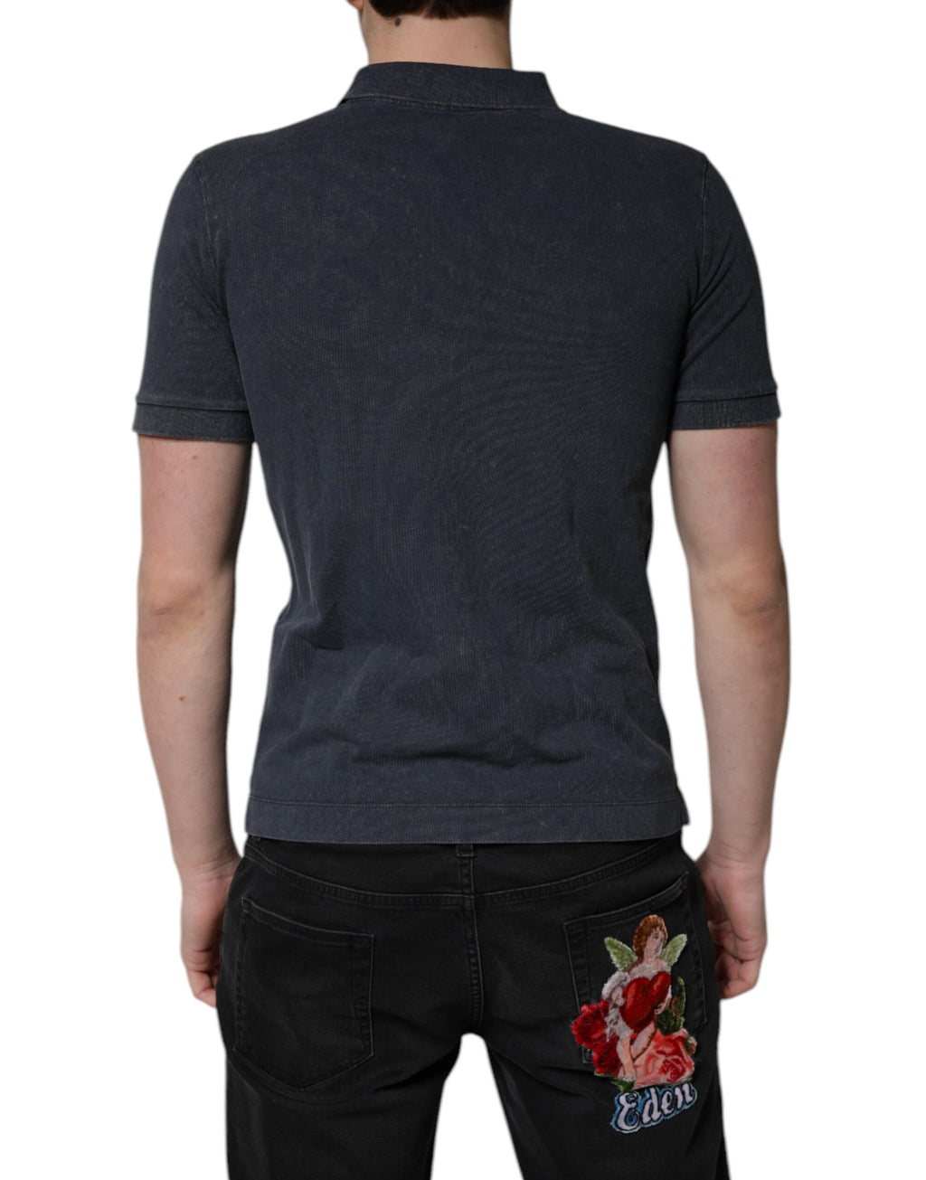 Dolce & Gabbana Dunkelblaues Logo-Plakette Baumwolle Herren-Poloshirt T-shirt