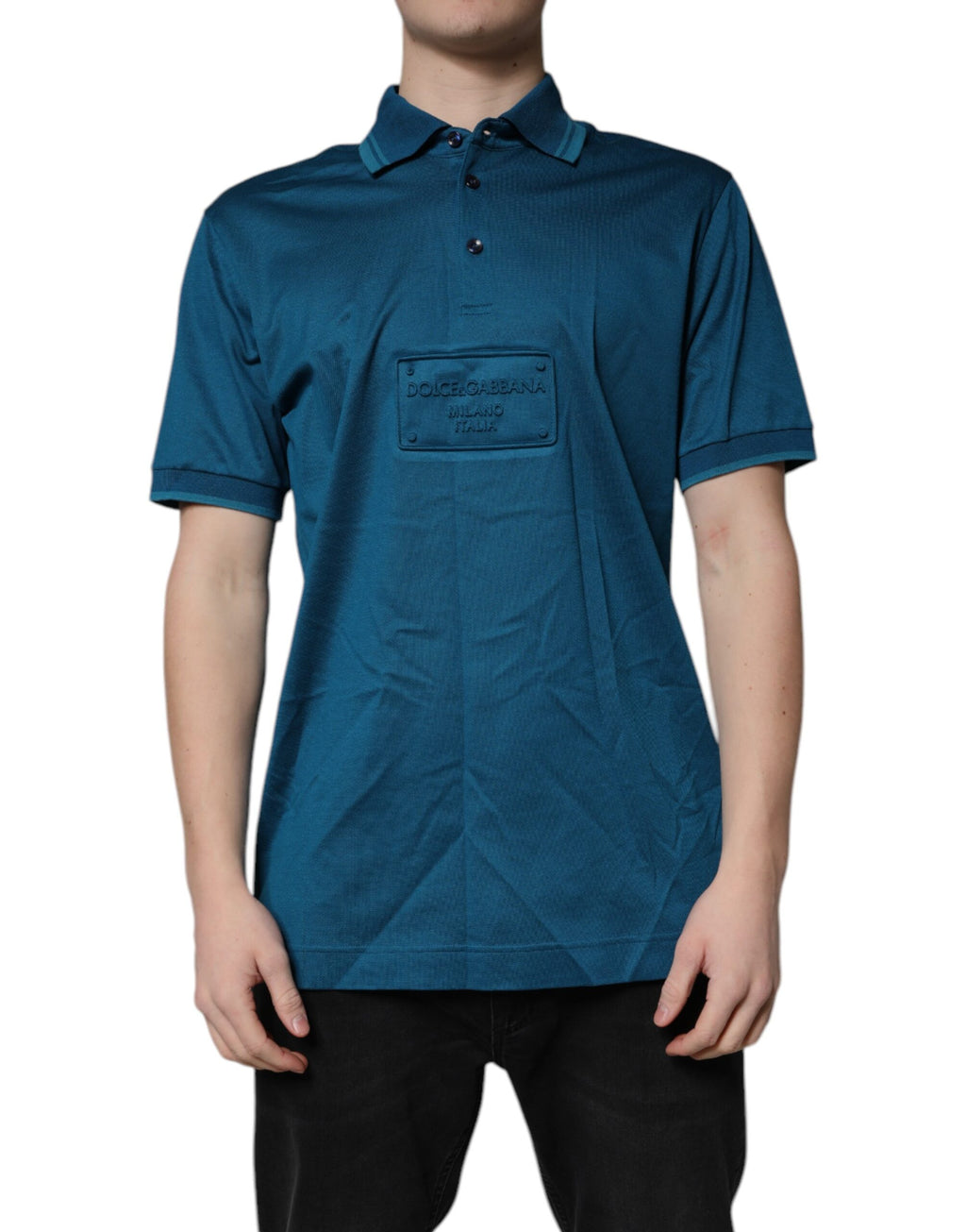 Dolce & Gabbana Men's Blue Logo Cotton Polo Shirt T-shirt