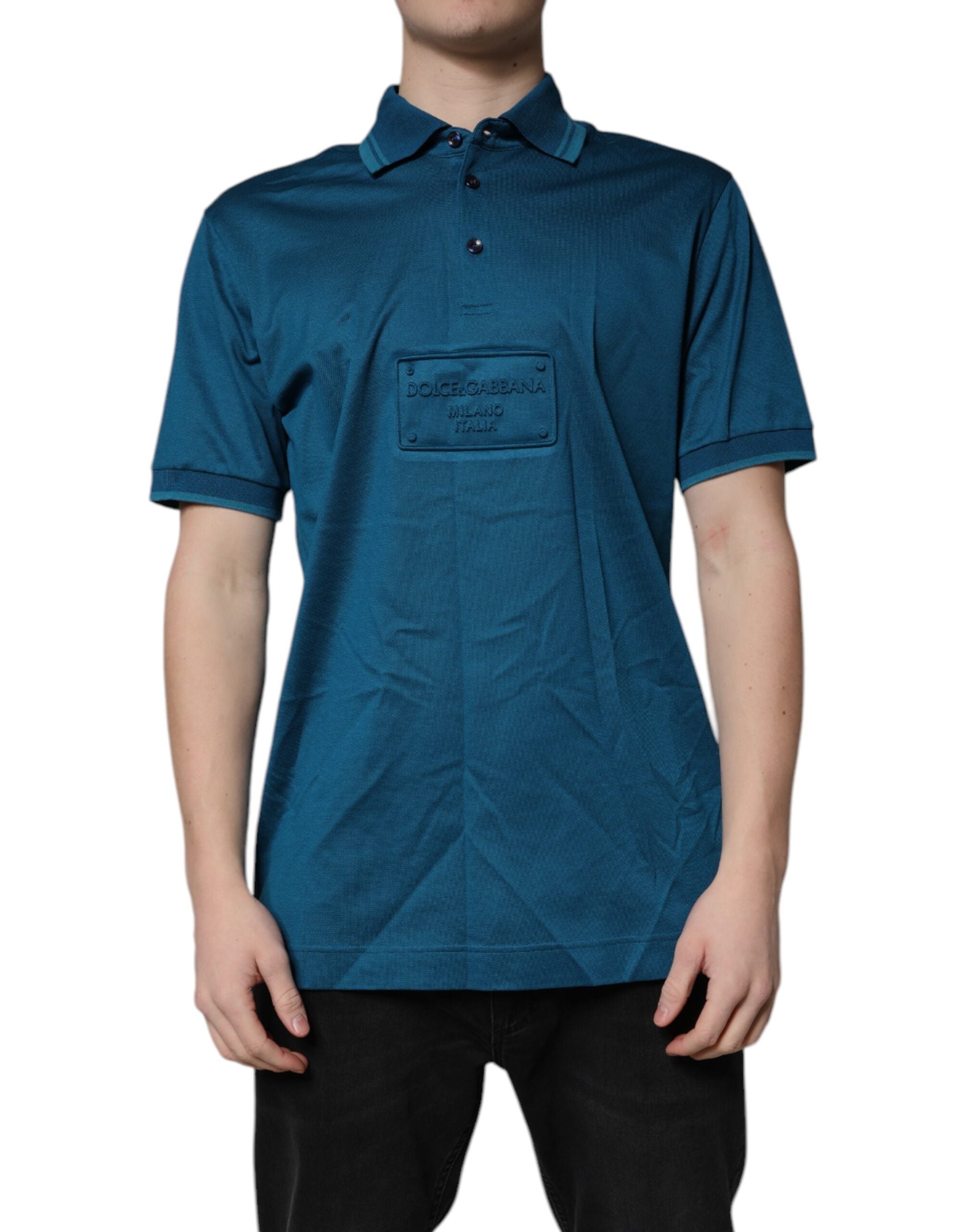 Dolce & Gabbana Men's Blue Logo Cotton Polo Shirt T-shirt