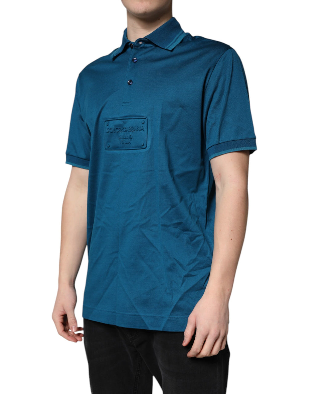 Dolce & Gabbana Men's Blue Logo Cotton Polo Shirt T-shirt