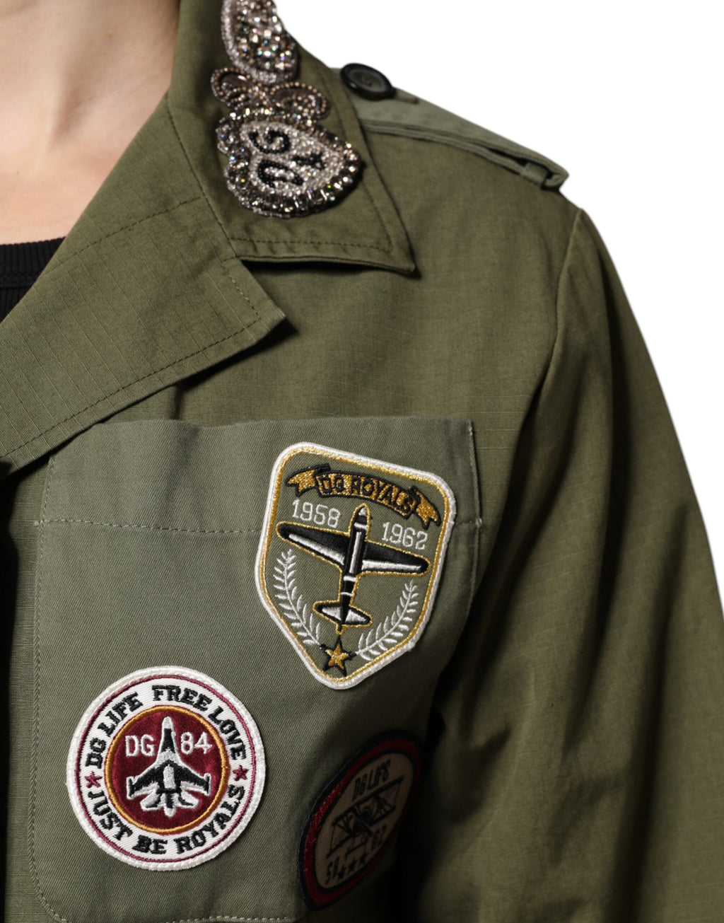 Dolce & Gabbana Military Green Ornate Coat Jacket Queen