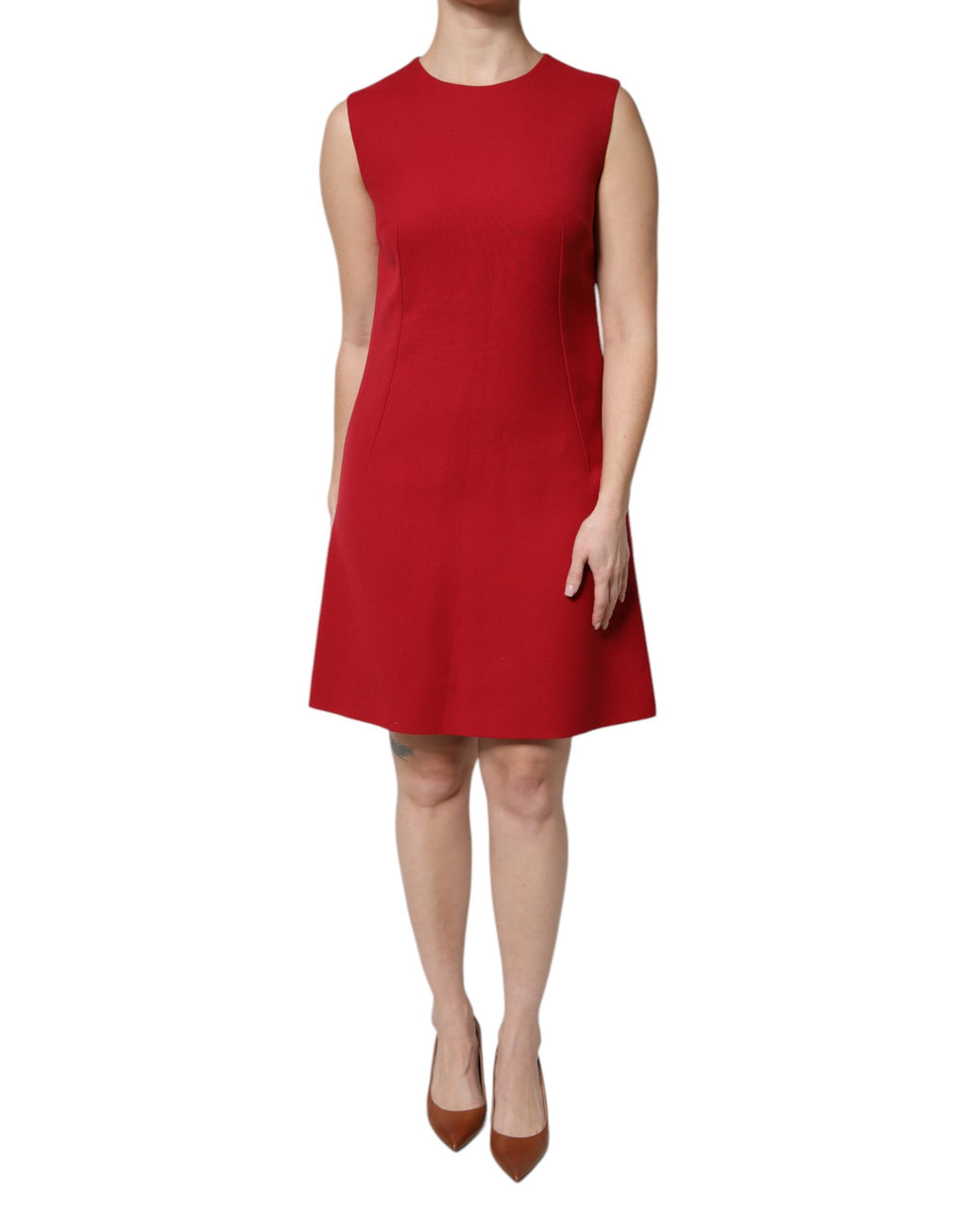 Dolce & Gabbana Rotes ärmelloses knielanges Kleid aus Wolle