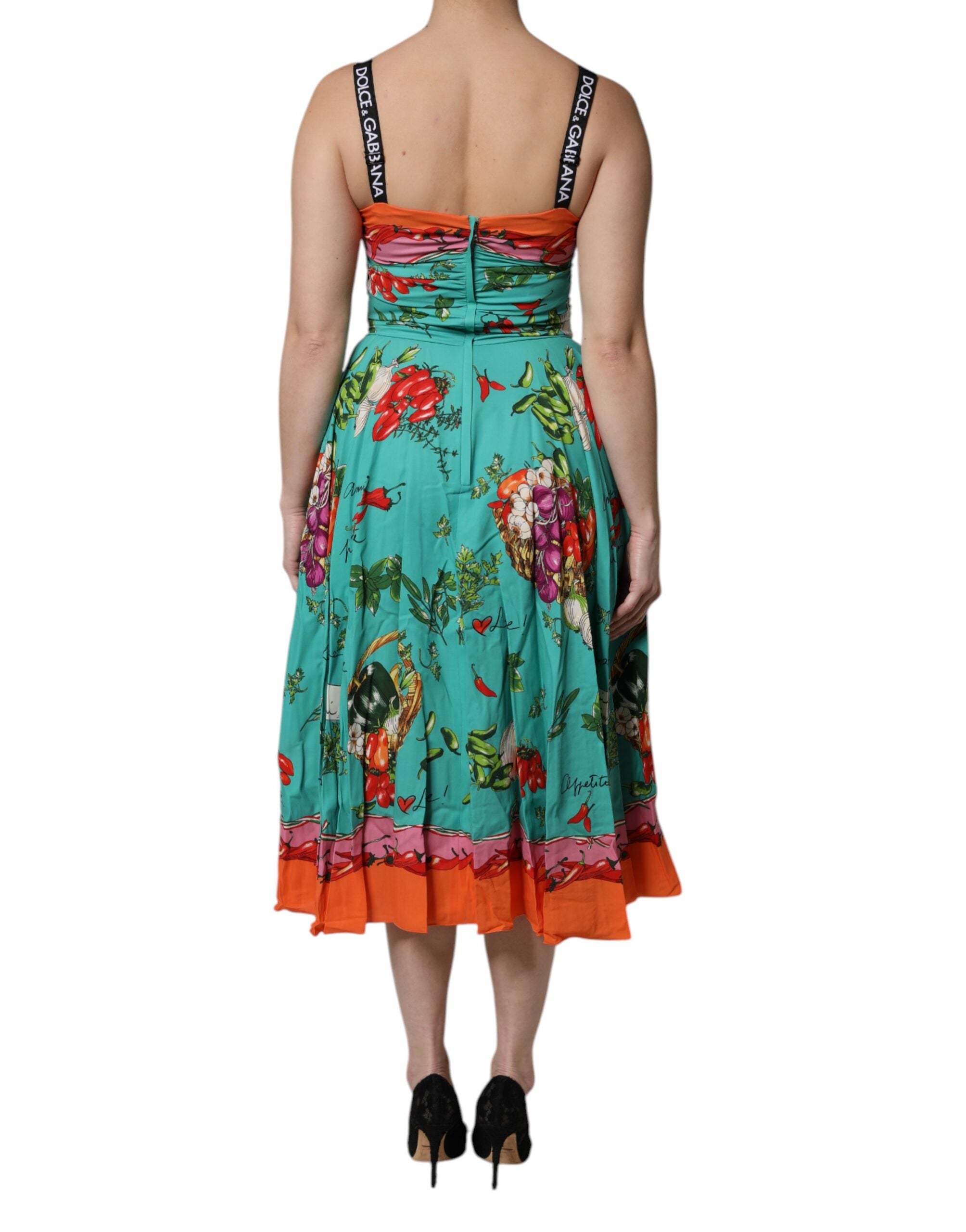 Dolce & Gabbana Multicolor bedrucktes ärmelloses Midikleid aus Seide