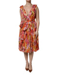 Dolce & Gabbana Multicolor Floral Seide V-Ausschnitt Chiffon Kleid
