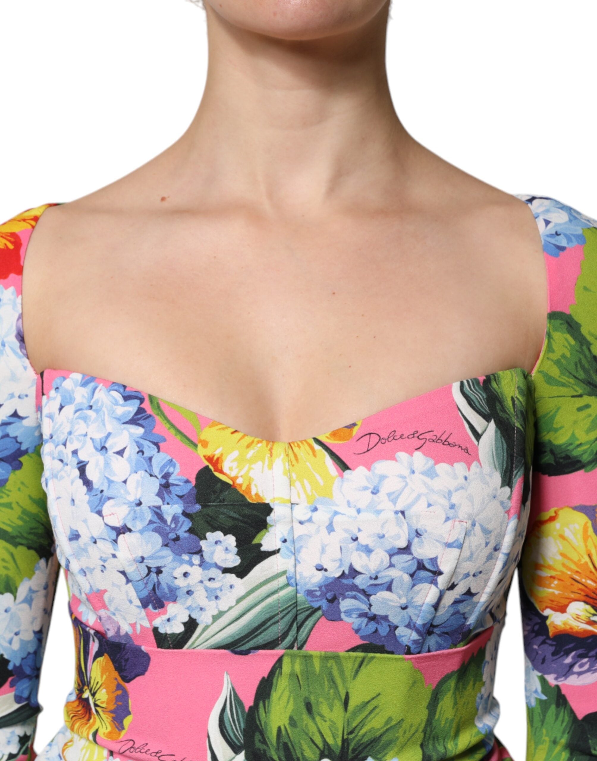 Dolce & Gabbana Multicolor Florales Midikleid mit Seitenschlitz